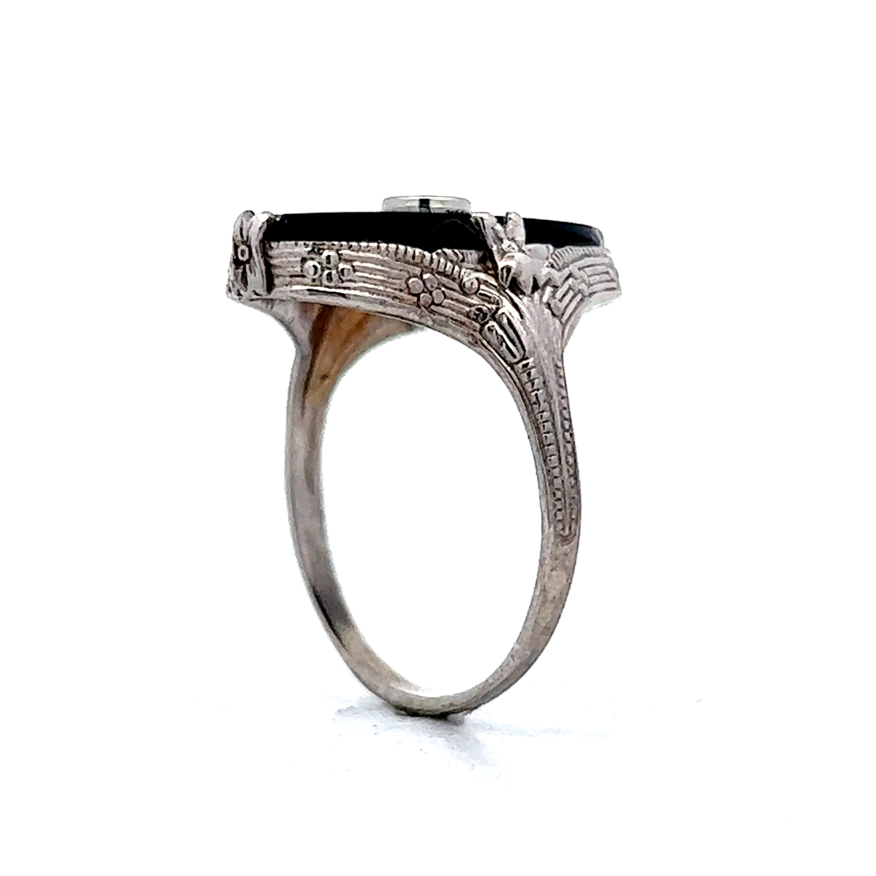 Antique Art Deco Diamond & Onyx Ring in 14k White Gold - Image 5
