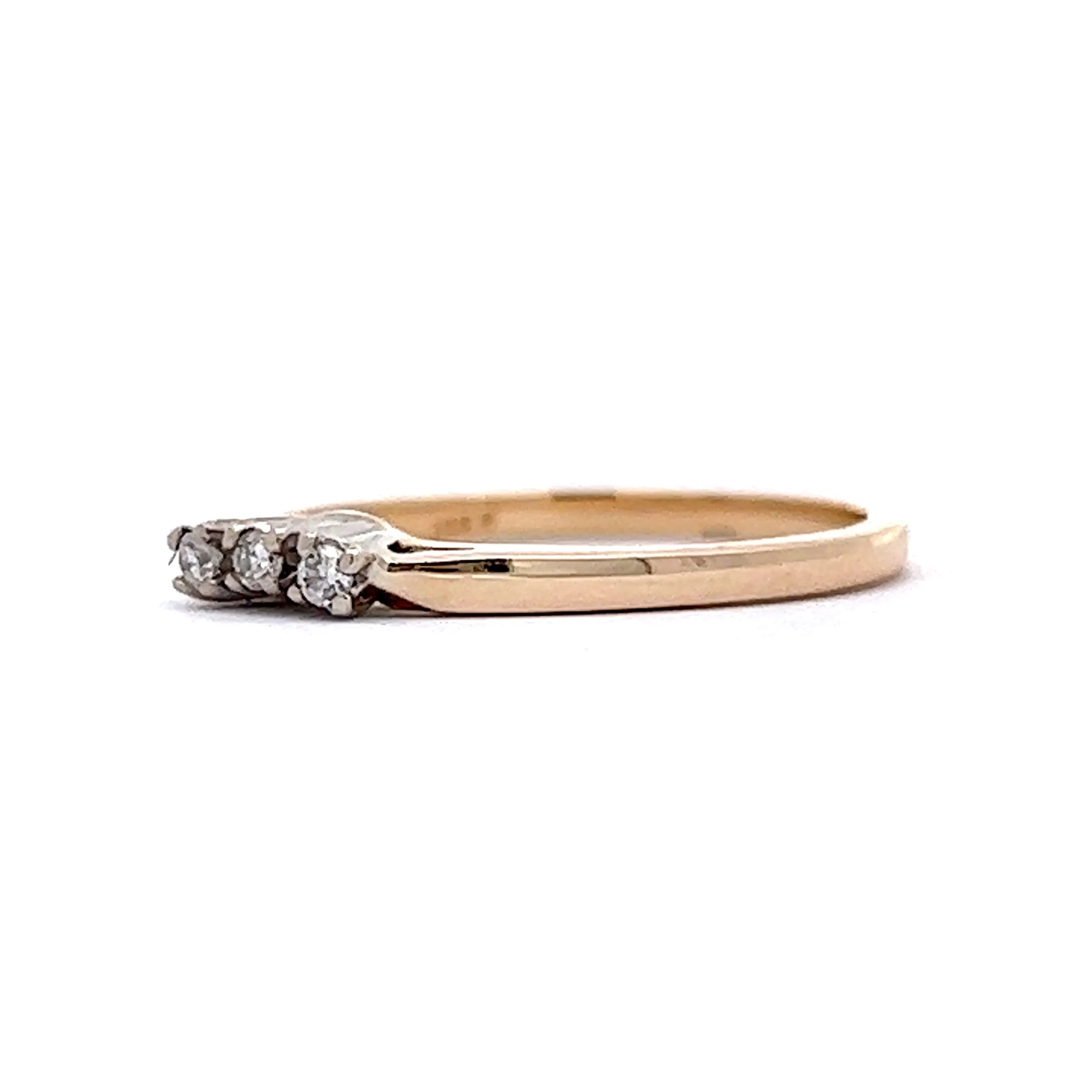 Three Stone Diamond Contoured Wedding Band in 14k Yellow & White Gold - Image 2