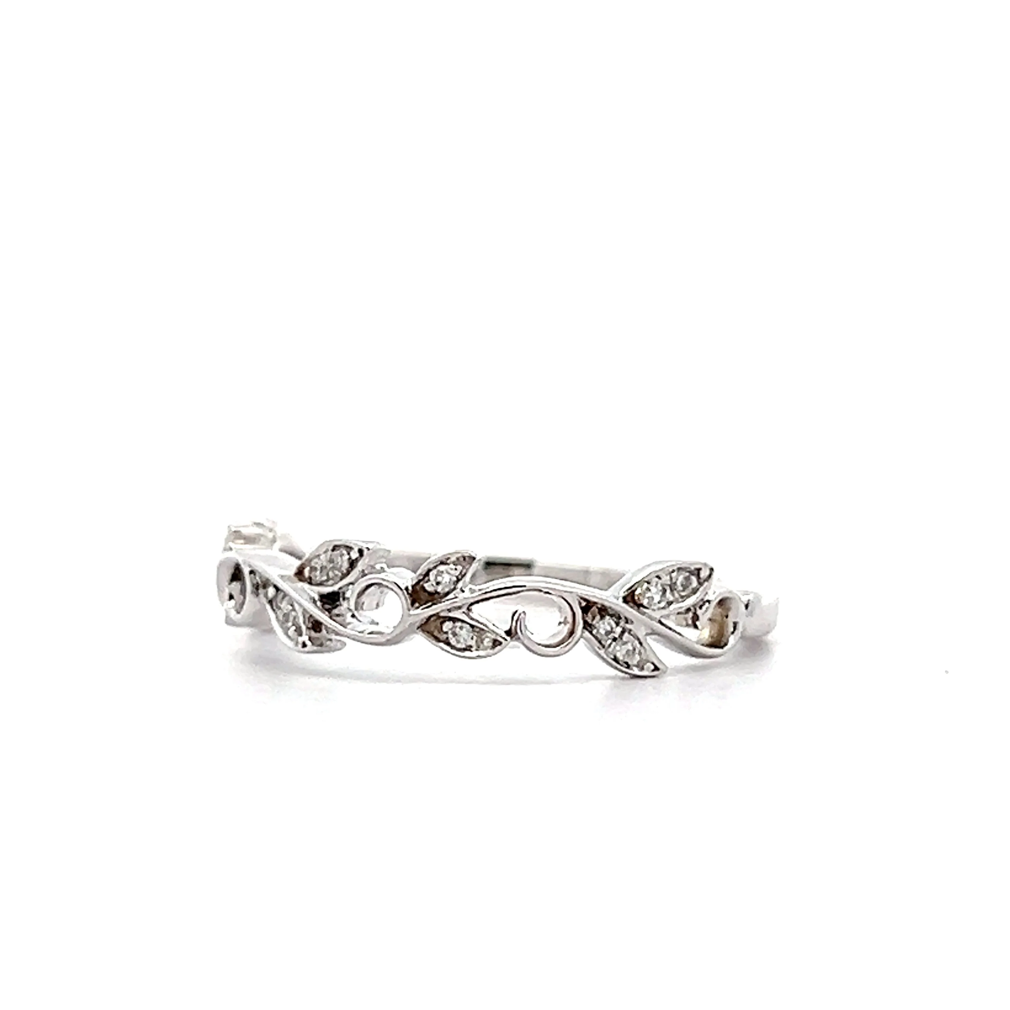 .05 Diamond Leaf Wedding Band in 14k White Gold - Image 2