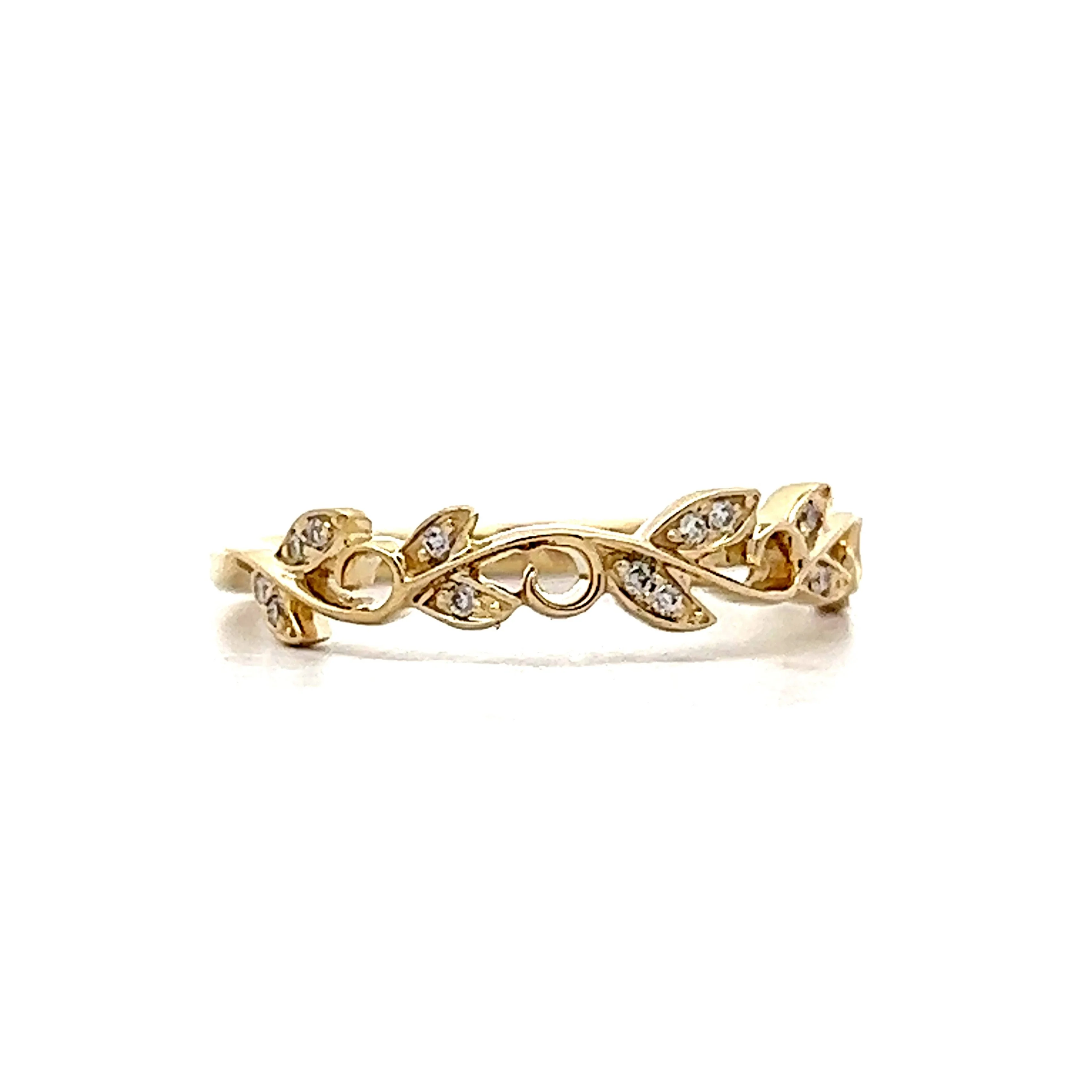 .05 Diamond Leaf Wedding Band in 14k Yellow Gold - Image 3