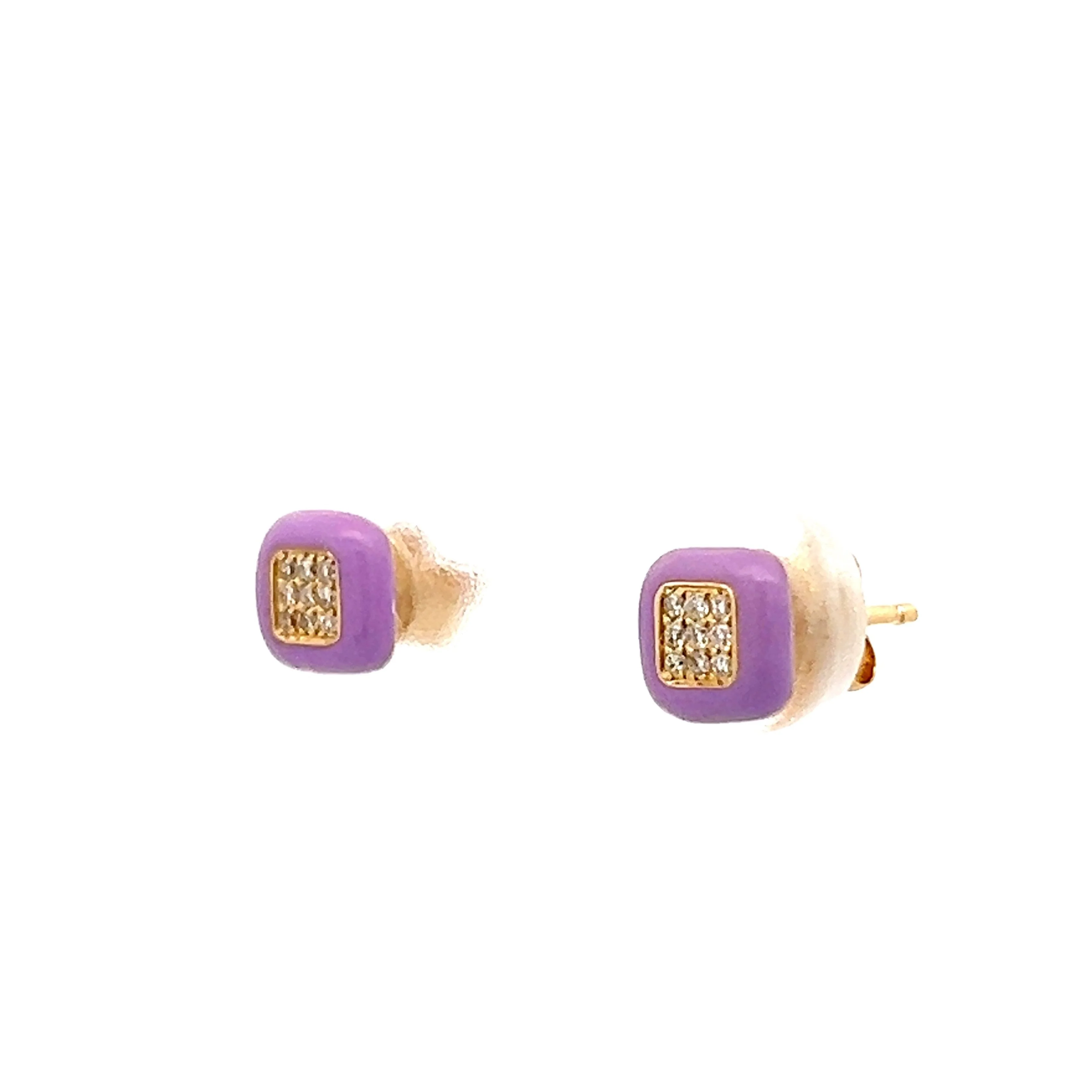 .05 Diamond & Purple Enamel Earrings in 14k Yellow Gold - Image 2