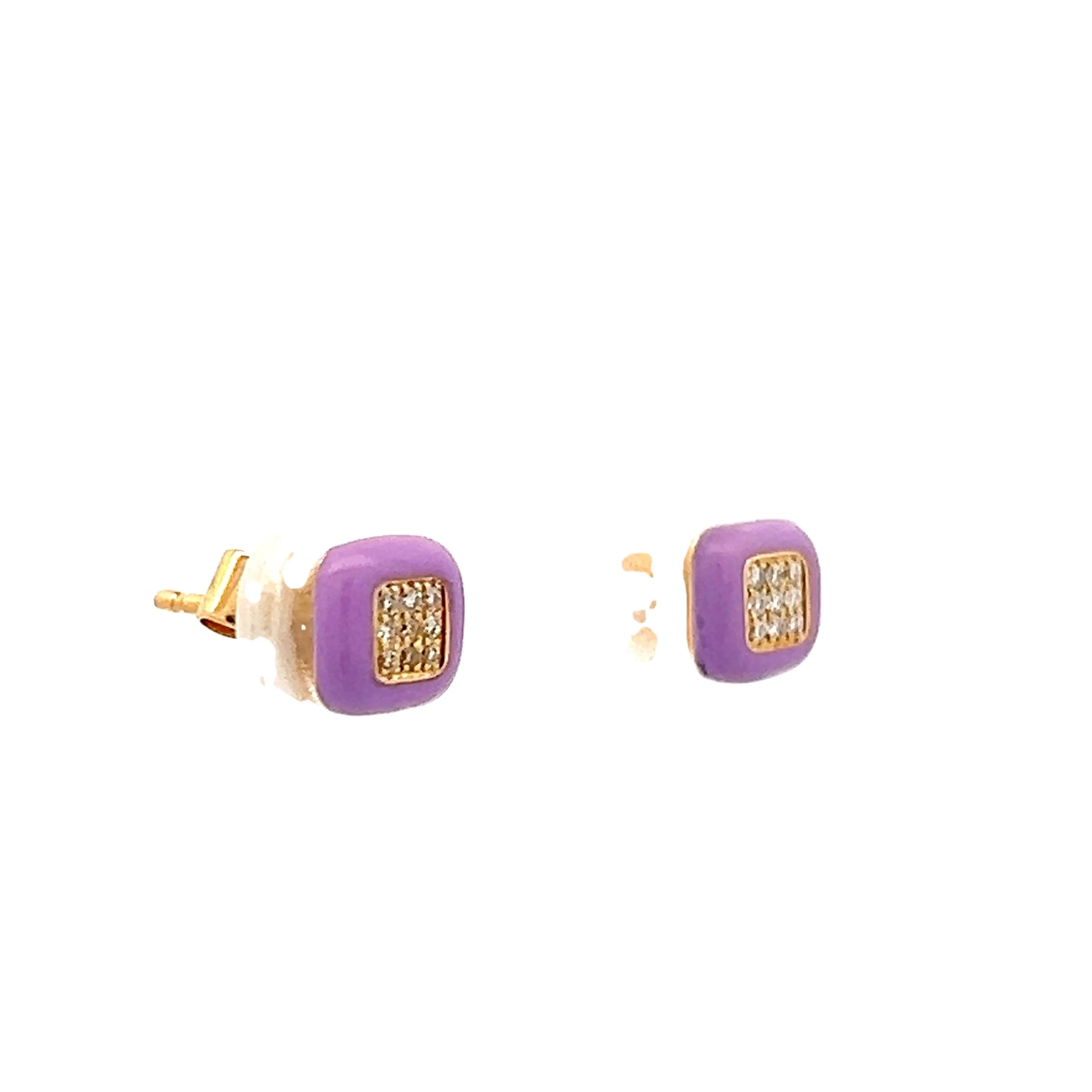 .05 Diamond & Purple Enamel Earrings in 14k Yellow Gold - Image 3