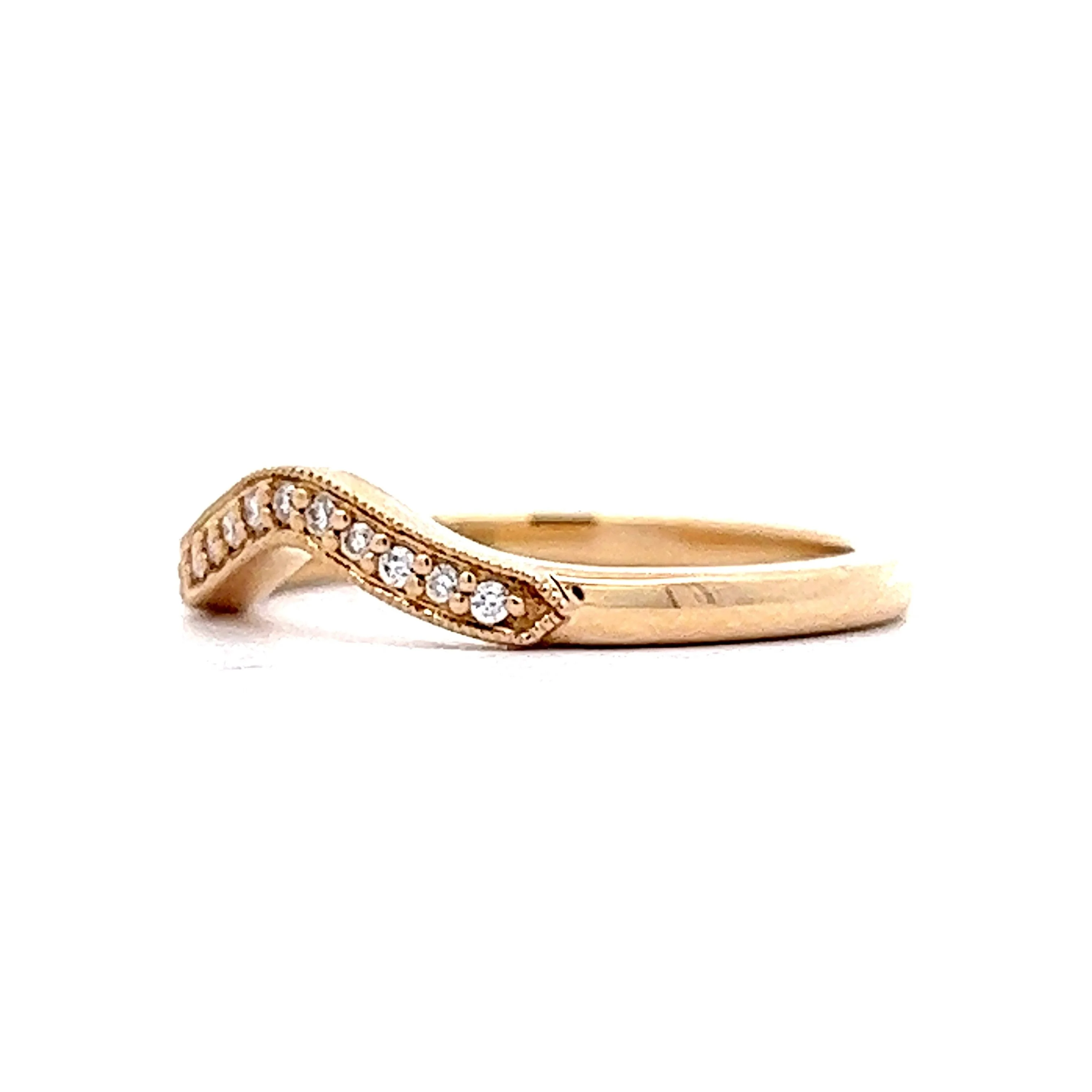 Diamond Contoured Milgrain Band in 14k Yellow Gold - Image 2