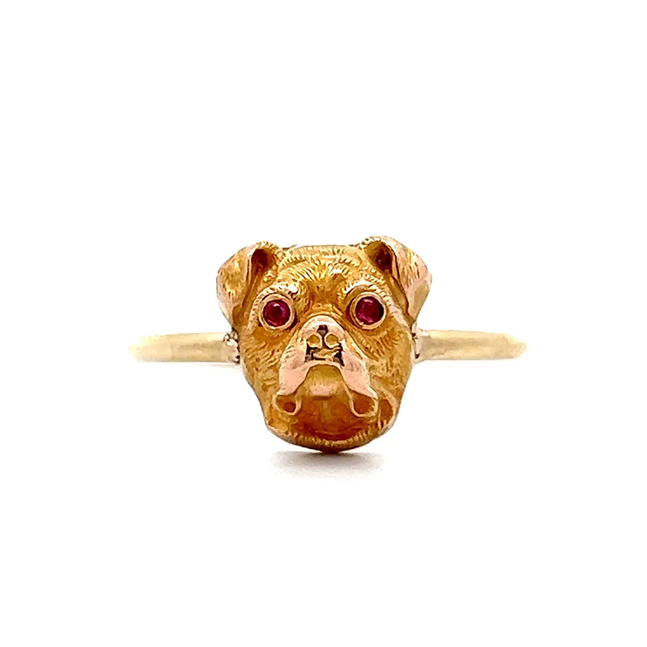 .03 Antique Victorian Ruby Bulldog Ring in 10/14k Yellow Gold