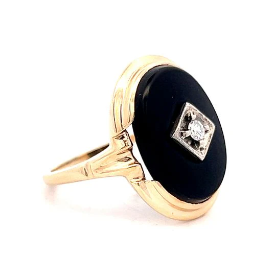 .06 Art Deco Diamond & Onyx Cocktail Ring in 10k - Image 3