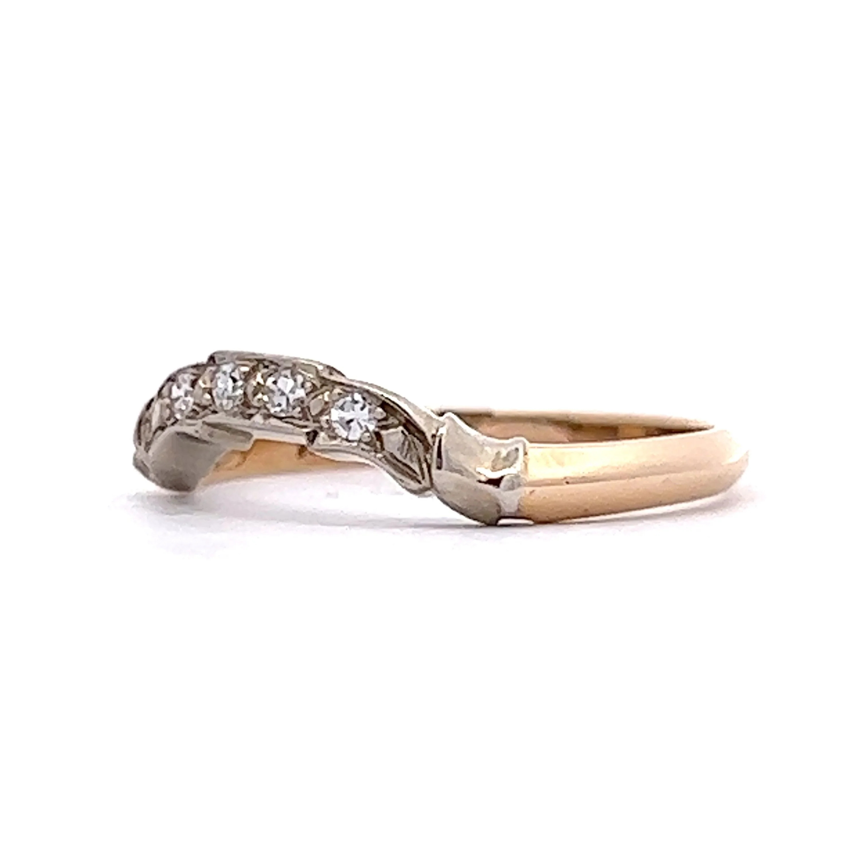 Vintage Retro Two-Tone Contour Wedding Band in 14k Yellow & White Gold - Image 2