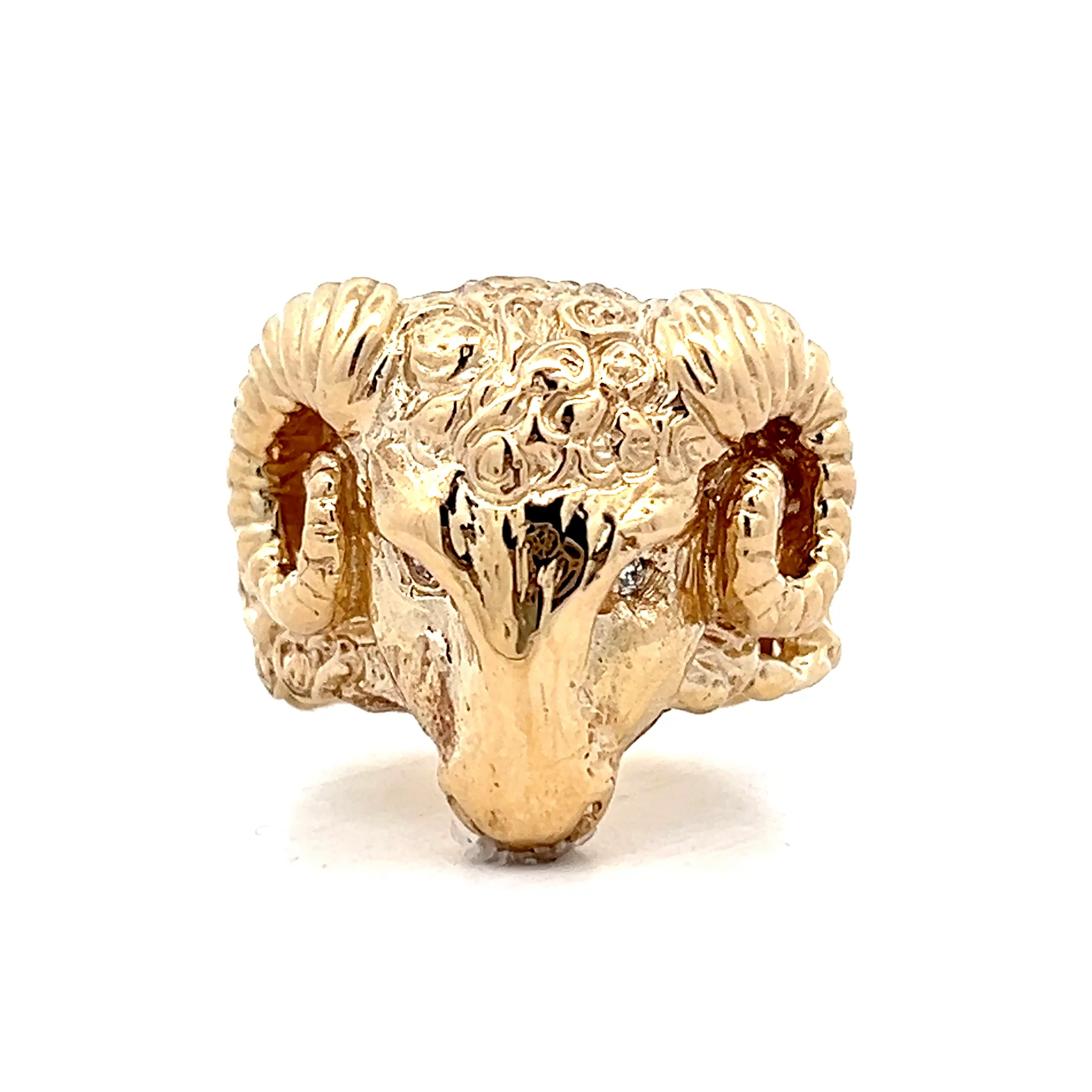 .06 Men's Vintage Rams Head Ring in 14k Yellow Gold