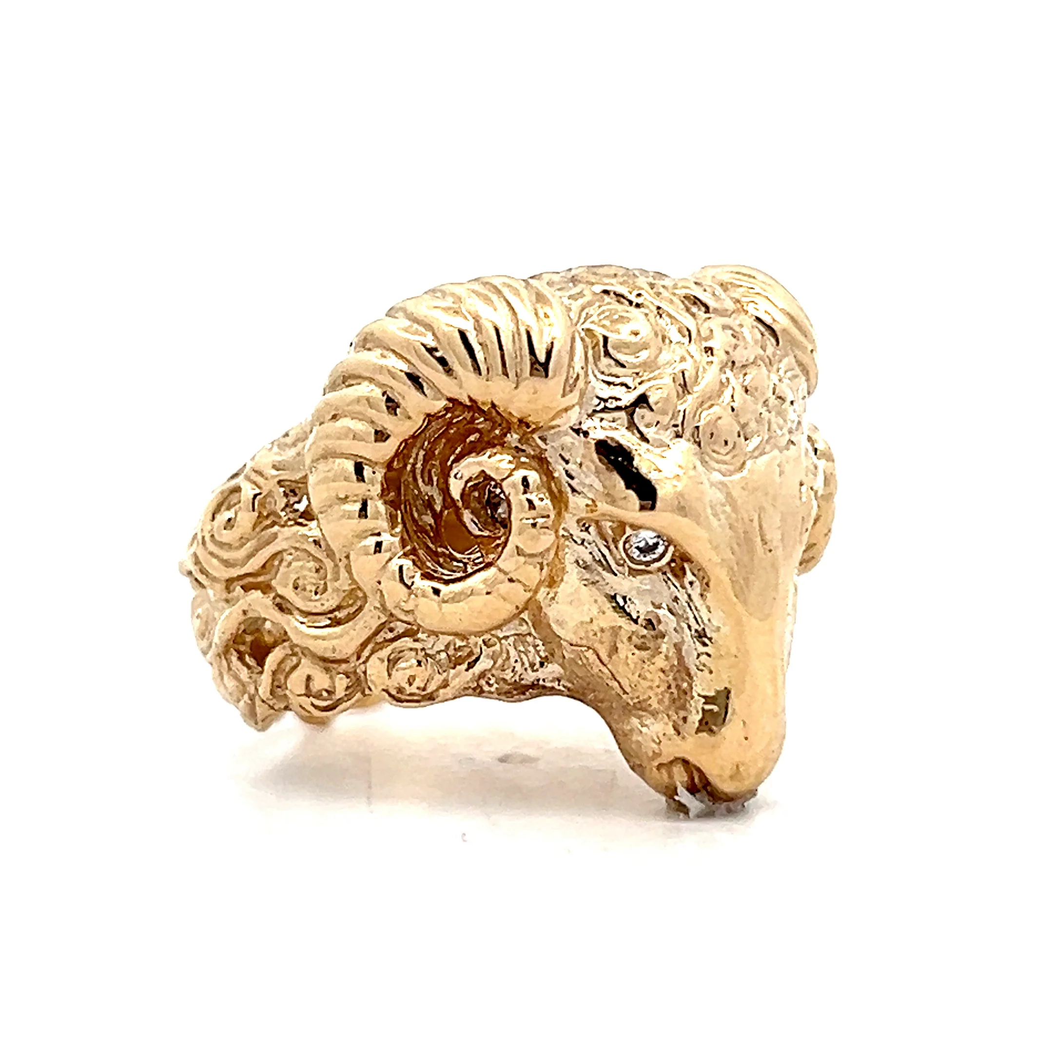 .06 Men's Vintage Rams Head Ring in 14k Yellow Gold - Image 3