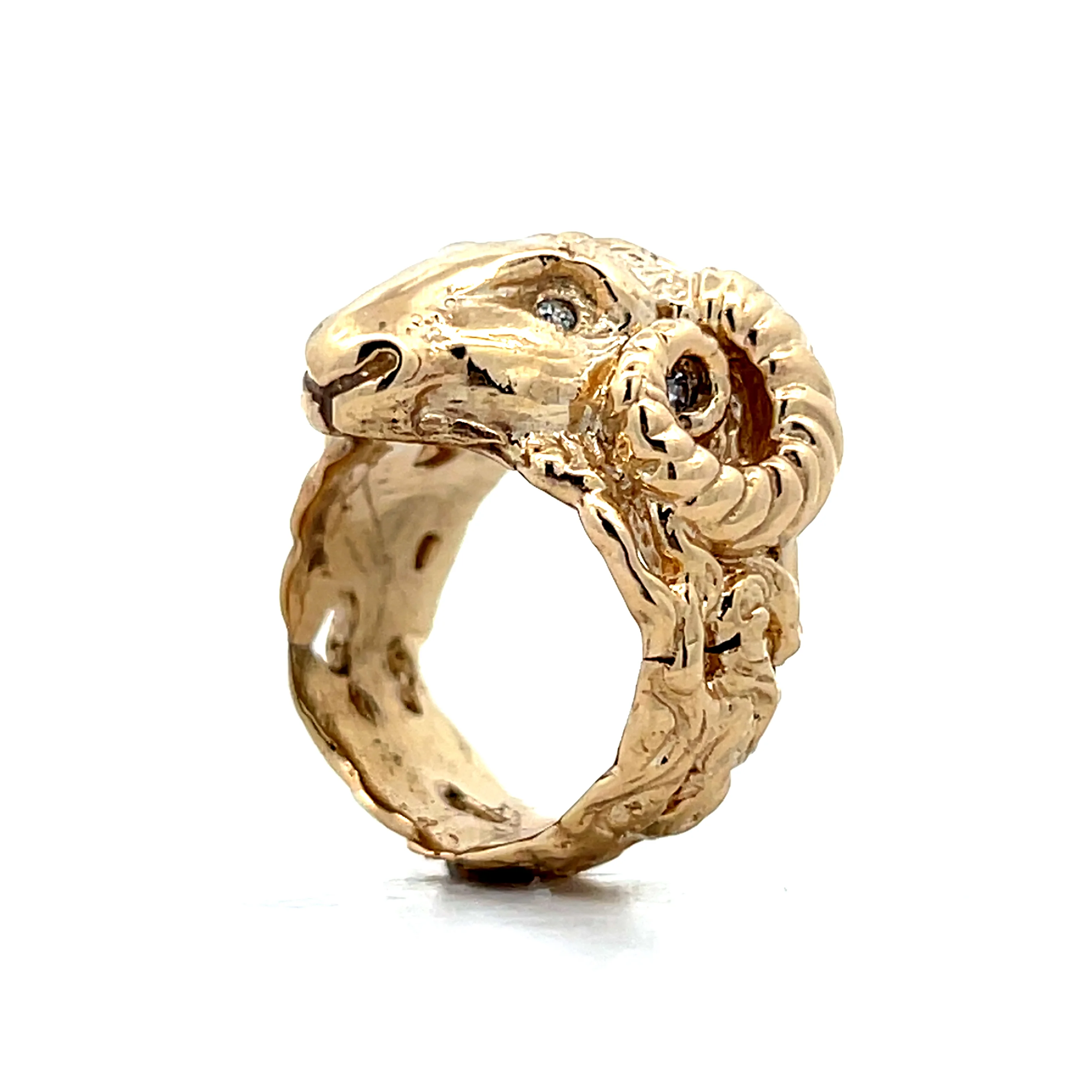 .06 Men's Vintage Rams Head Ring in 14k Yellow Gold - Image 5