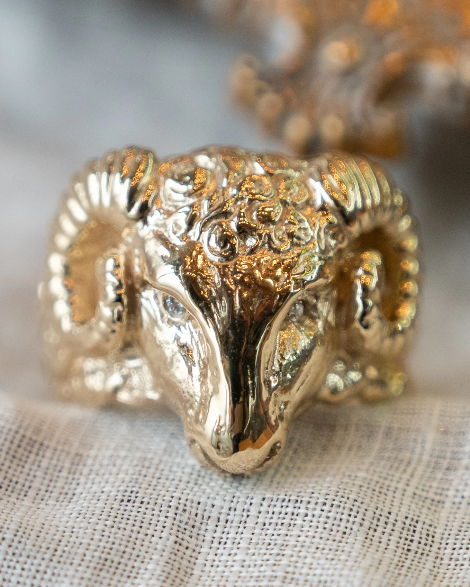 .06 Men's Vintage Rams Head Ring in 14k Yellow Gold - Image 6