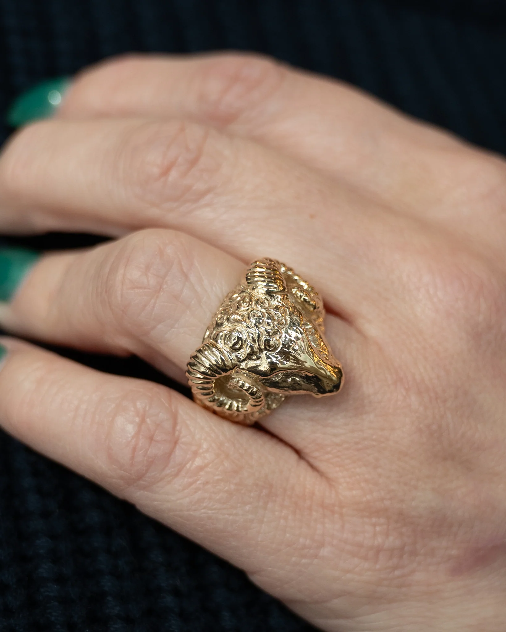 .06 Men's Vintage Rams Head Ring in 14k Yellow Gold - Image 8