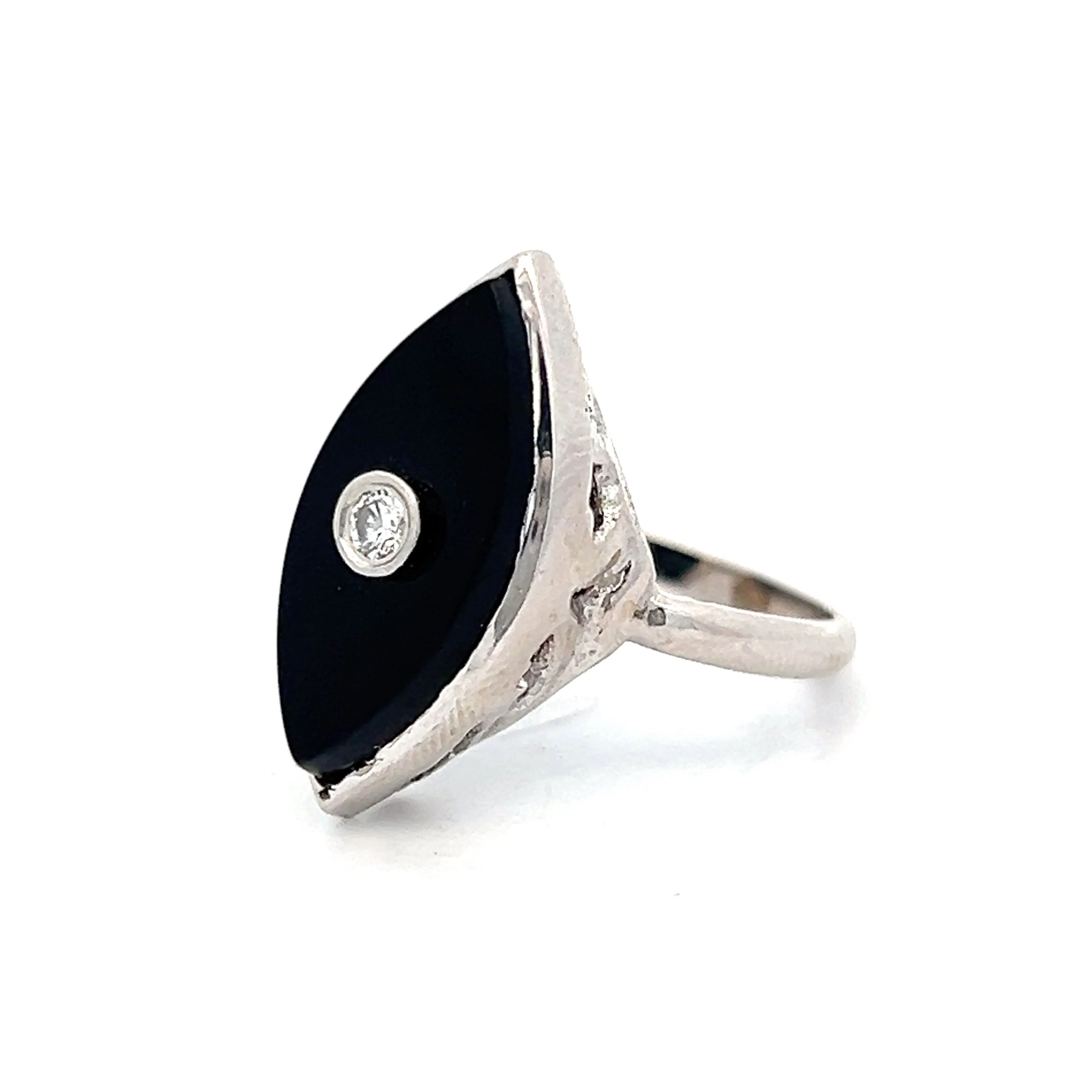.06 Onyx & Diamond Navette Ring in 14k White Gold - Image 2