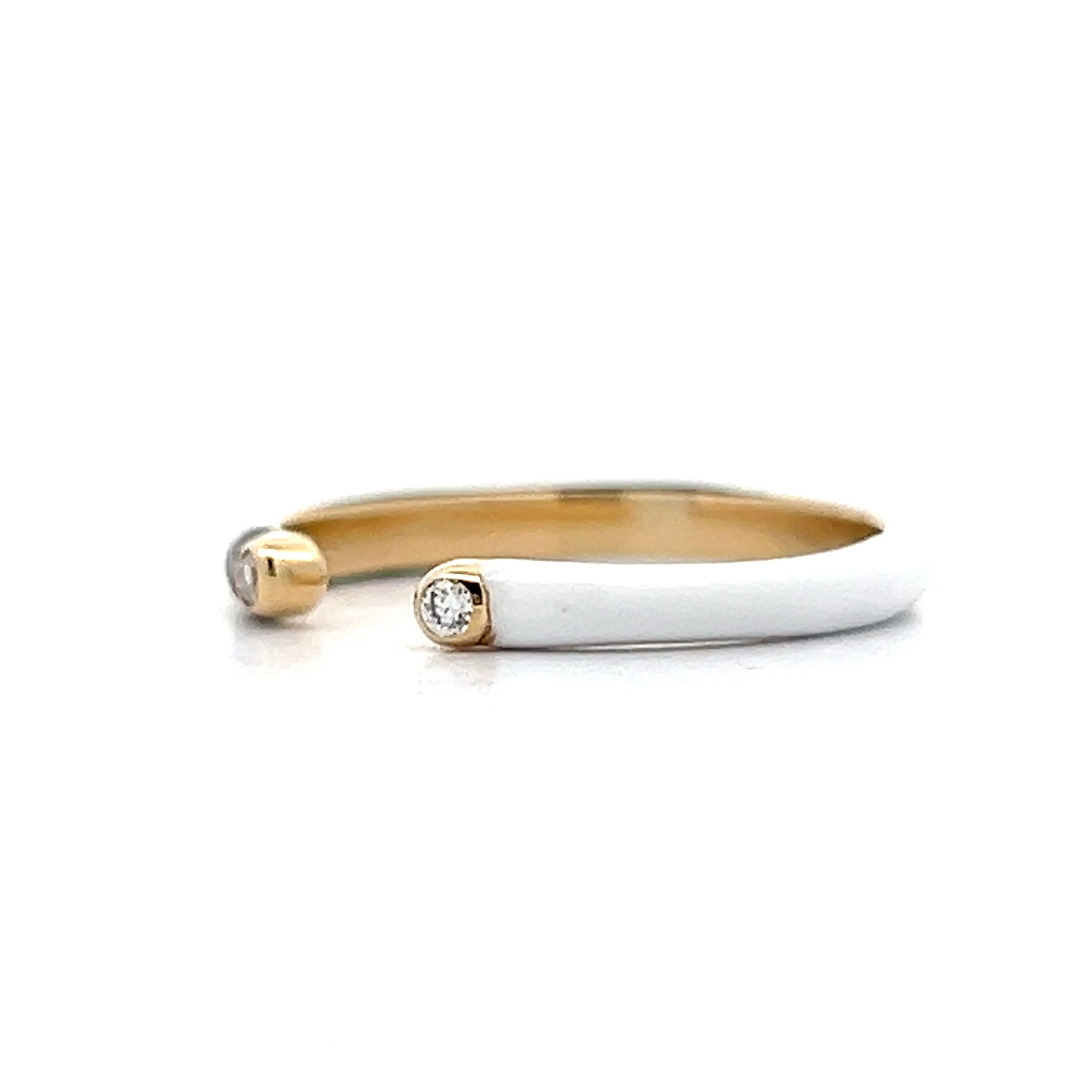 .06 Open Diamond & Enamel Stacking Ring in Yellow Gold - Image 2