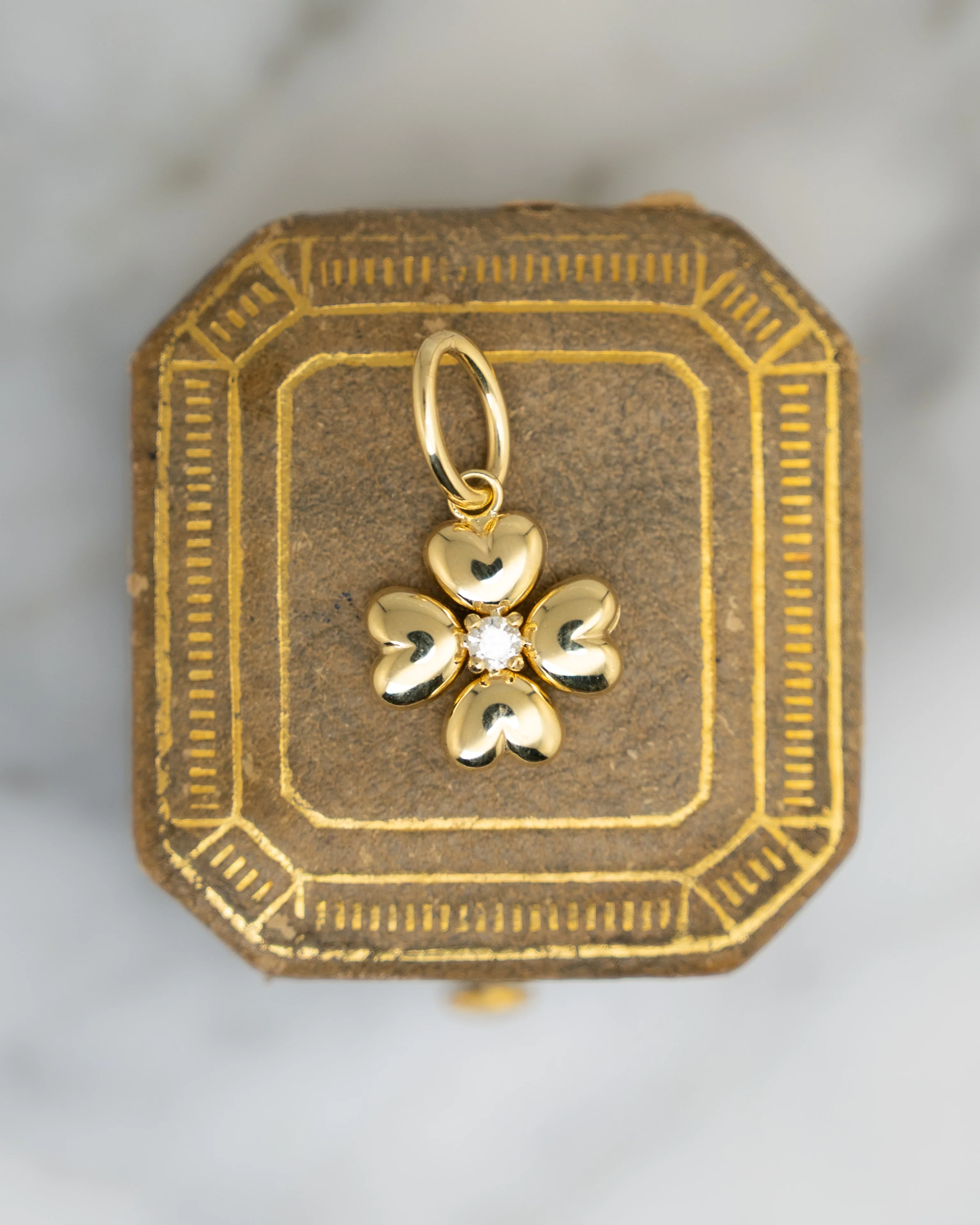 .06 Puffy Four Leaf Clover Charm in 14k Yellow Gold - Image 3
