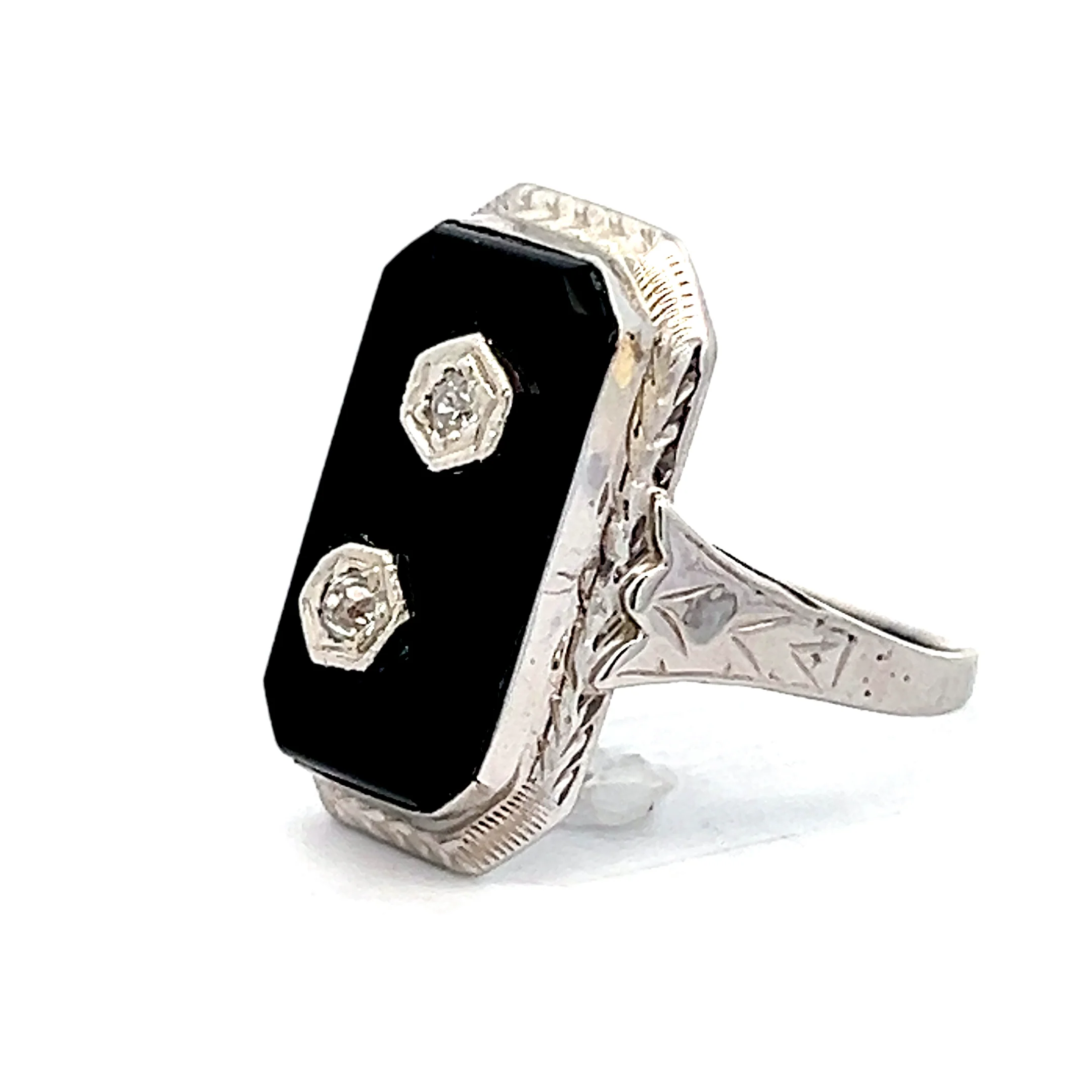 .06 Vintage Art Deco Diamond & Onyx Cocktail Ring 14k - Image 2