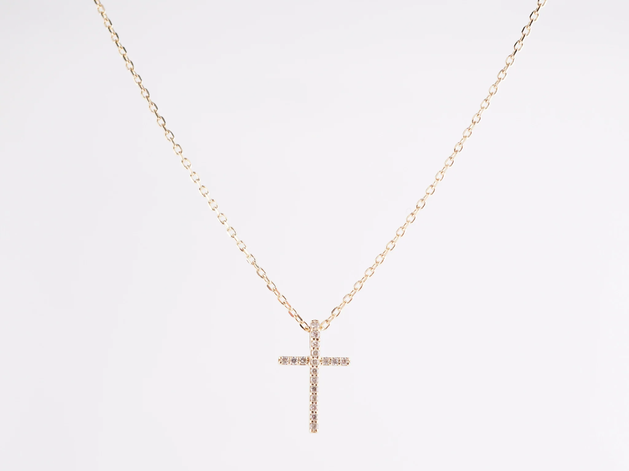 .07 Diamond Cross Necklace in 14k Yellow Gold
