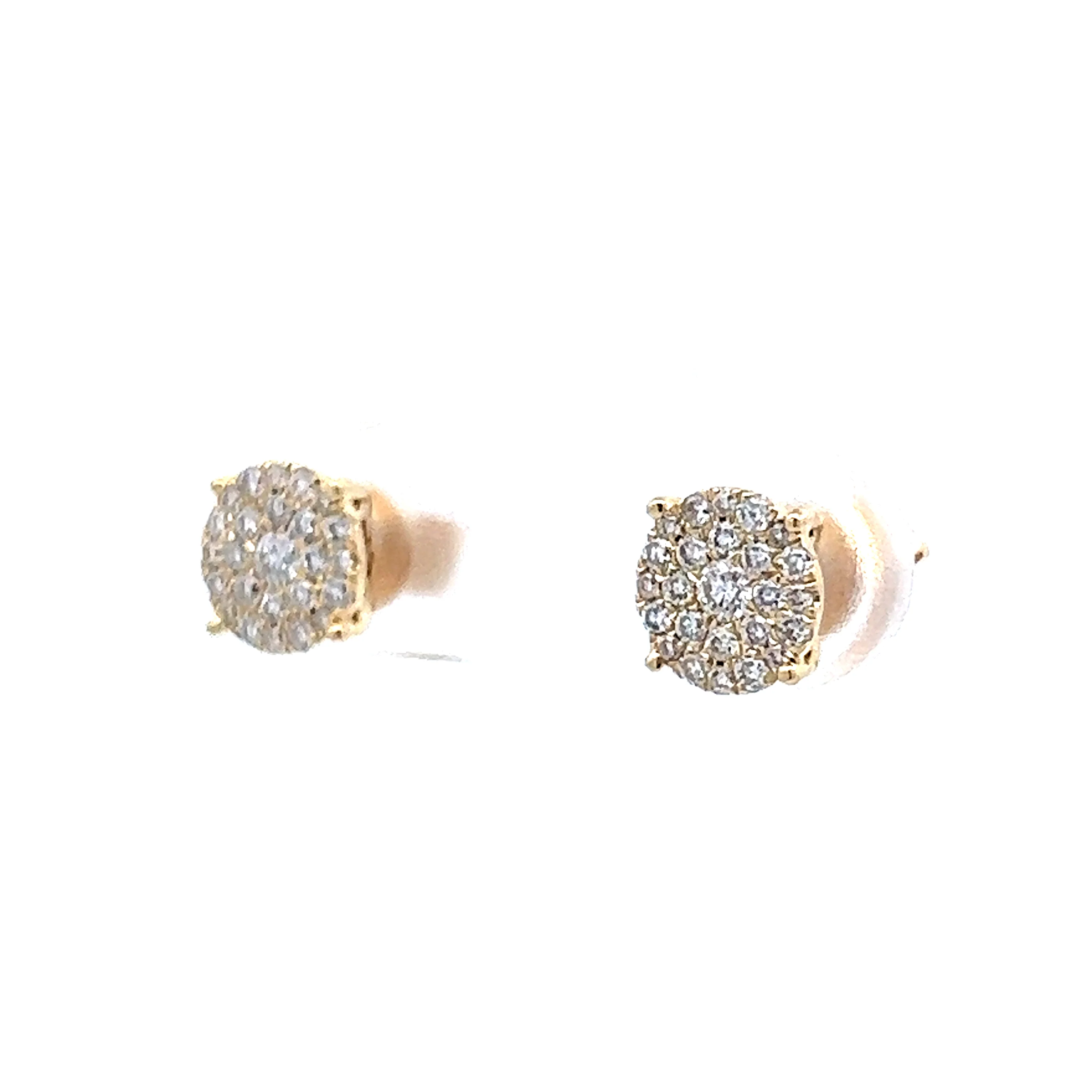 Small Pave Diamond Disk Earrings in 14k Yellow Gold - Image 2