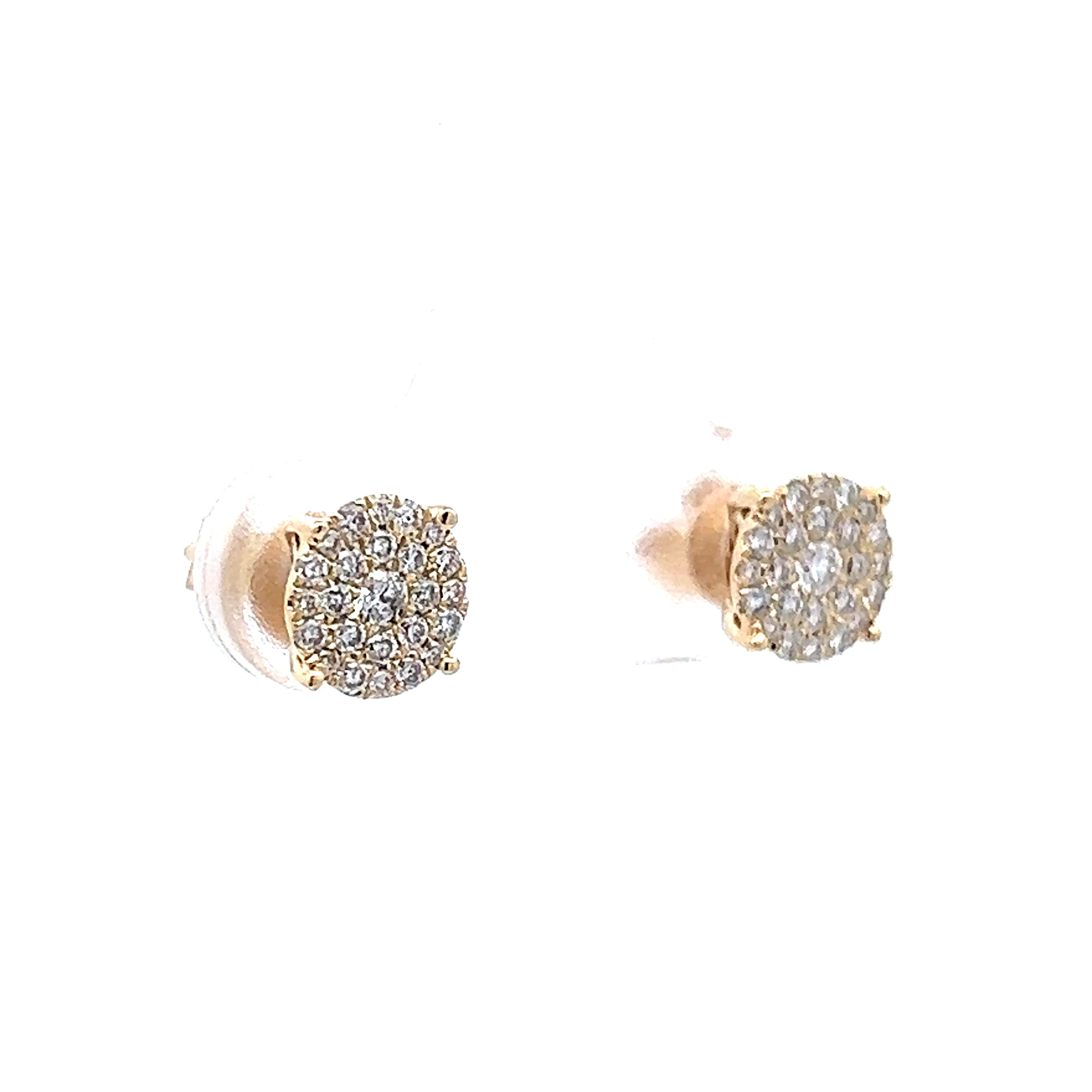 Small Pave Diamond Disk Earrings in 14k Yellow Gold - Image 3