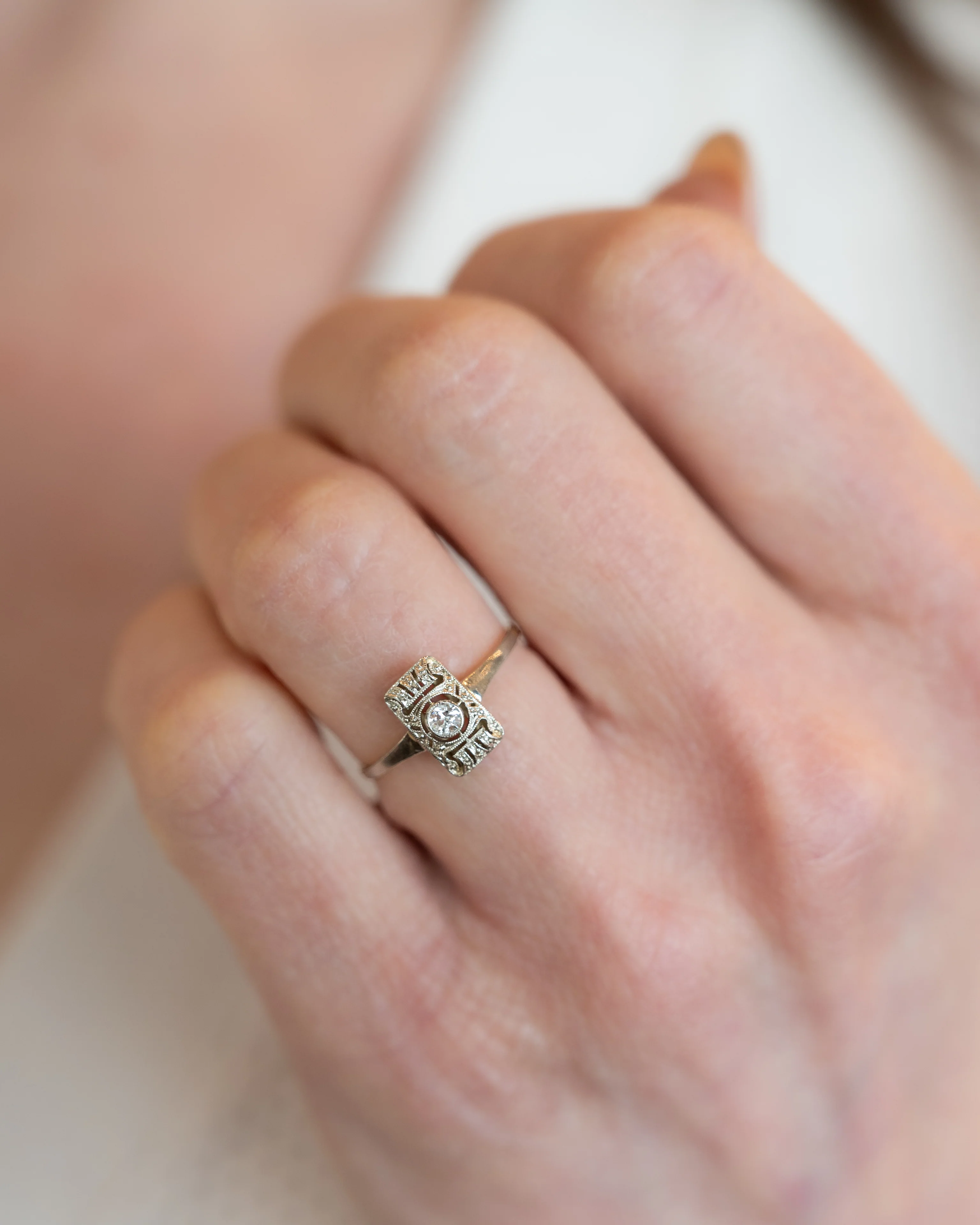 .08 Antique Art Deco Diamond Cocktail Ring in 14k - Image 8