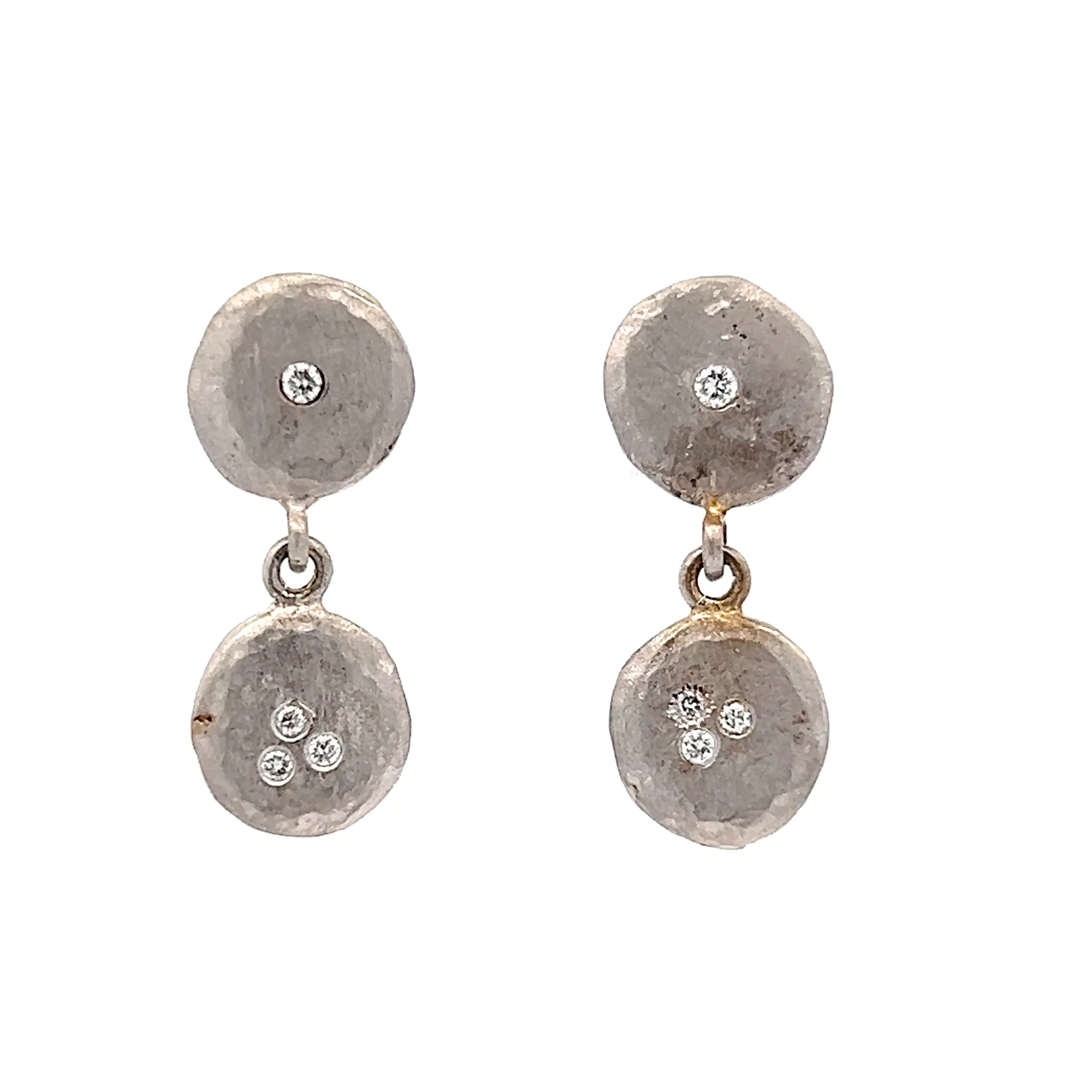 .08 Diamond Disc Drop Earrings in 18k White Gold