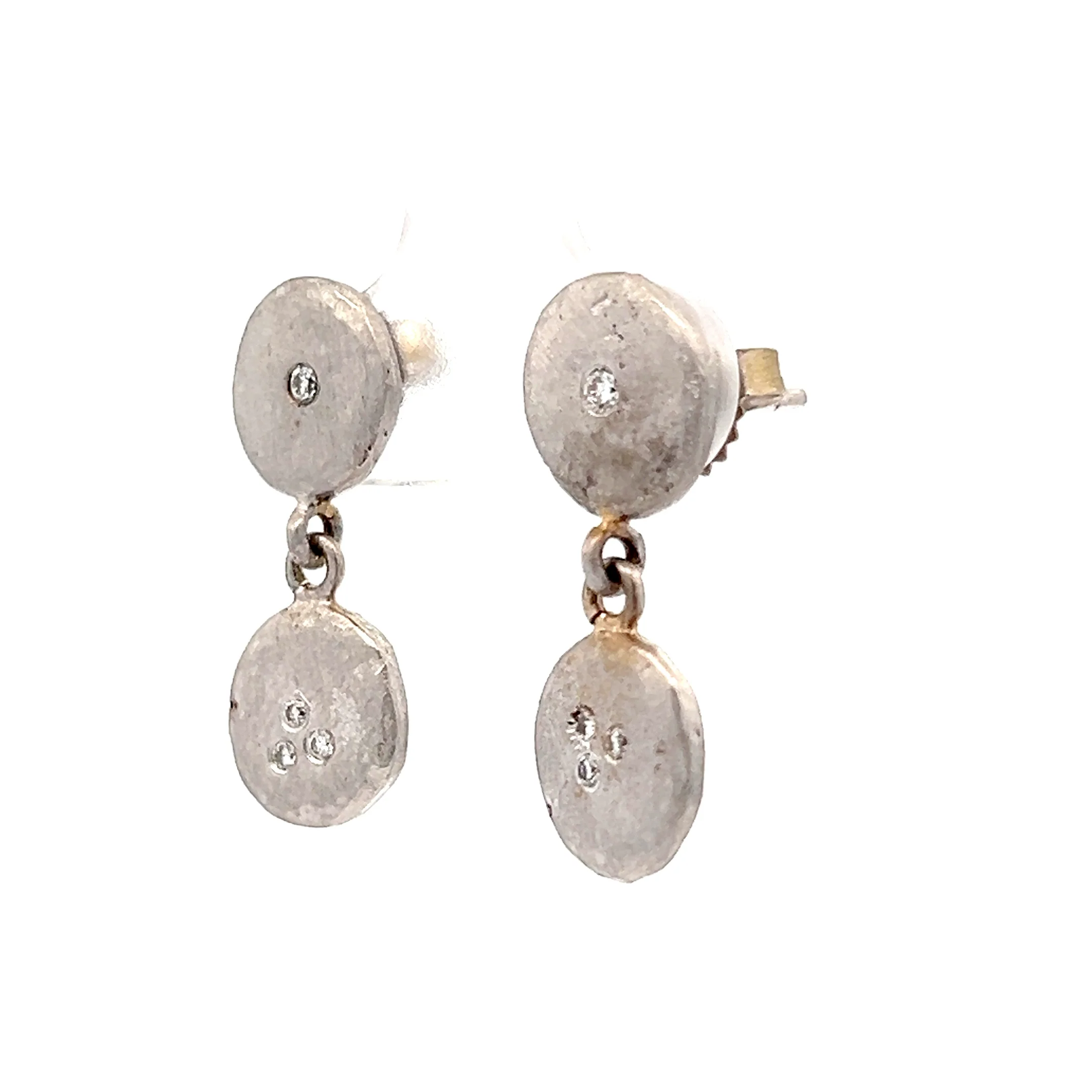 .08 Diamond Disc Drop Earrings in 18k White Gold - Image 2