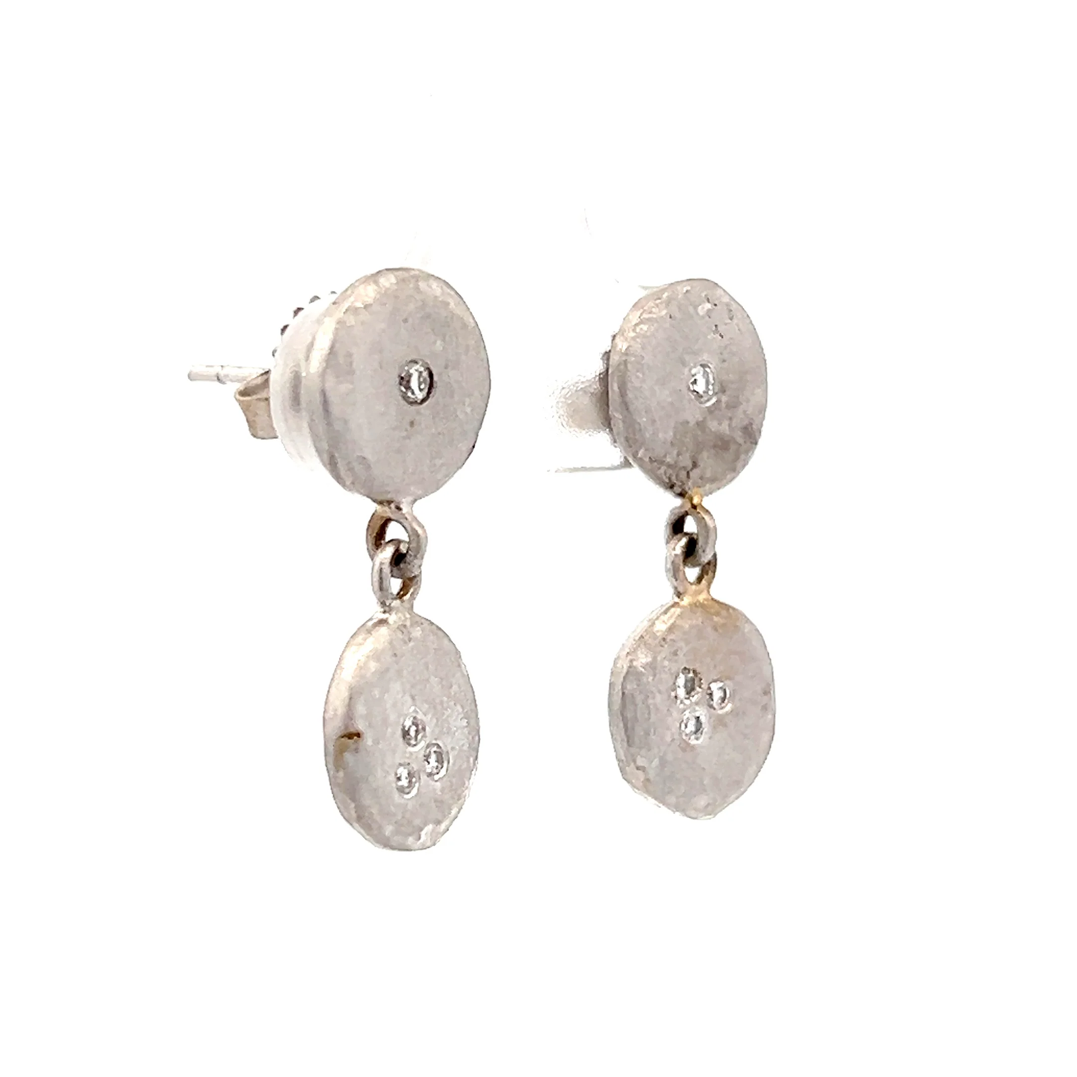 .08 Diamond Disc Drop Earrings in 18k White Gold - Image 3