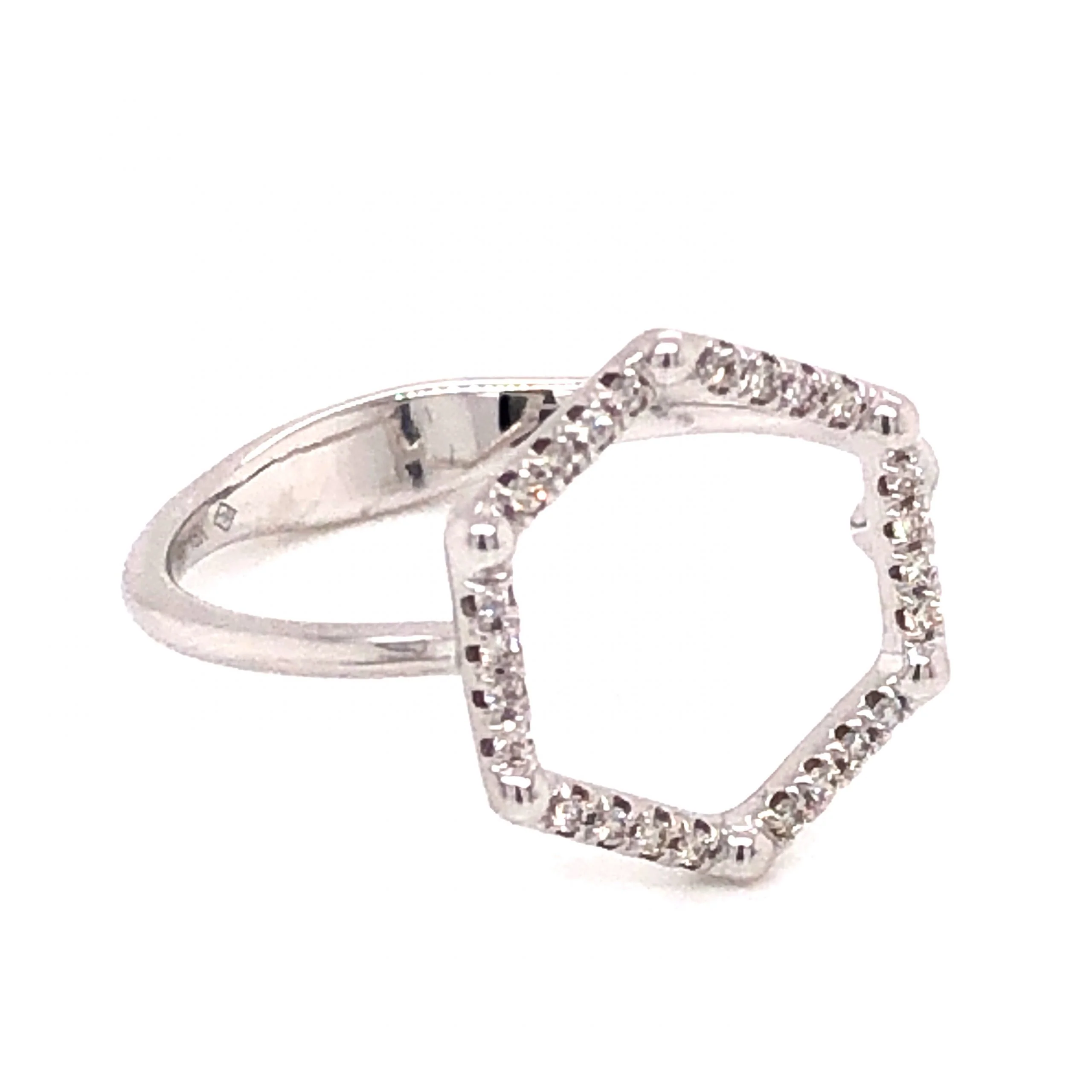 .08 Diamond Hexagon Ring in 18k White Gold - Image 3