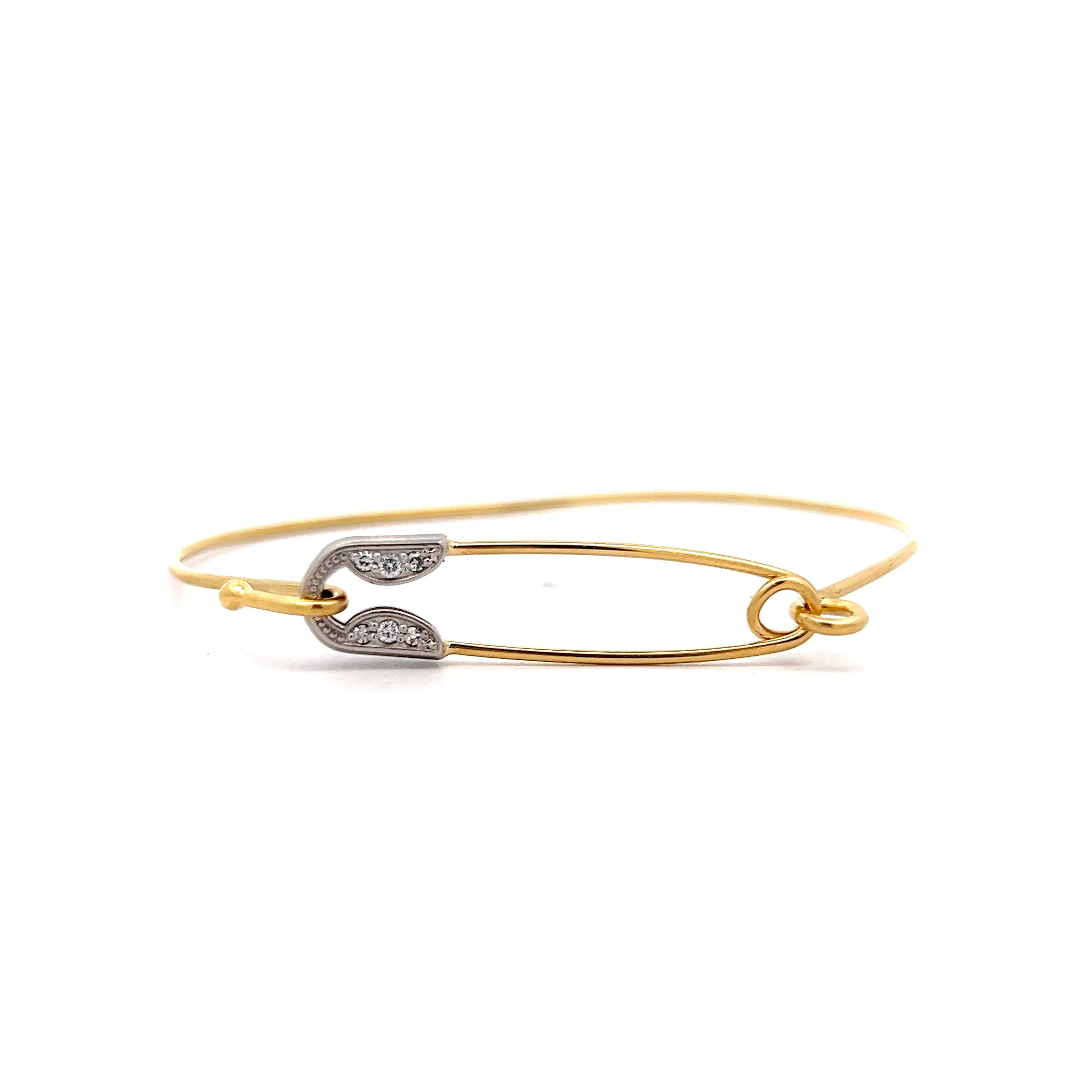 .08 Diamond Safety pin Bangle Bracelet in 18k & Platinum