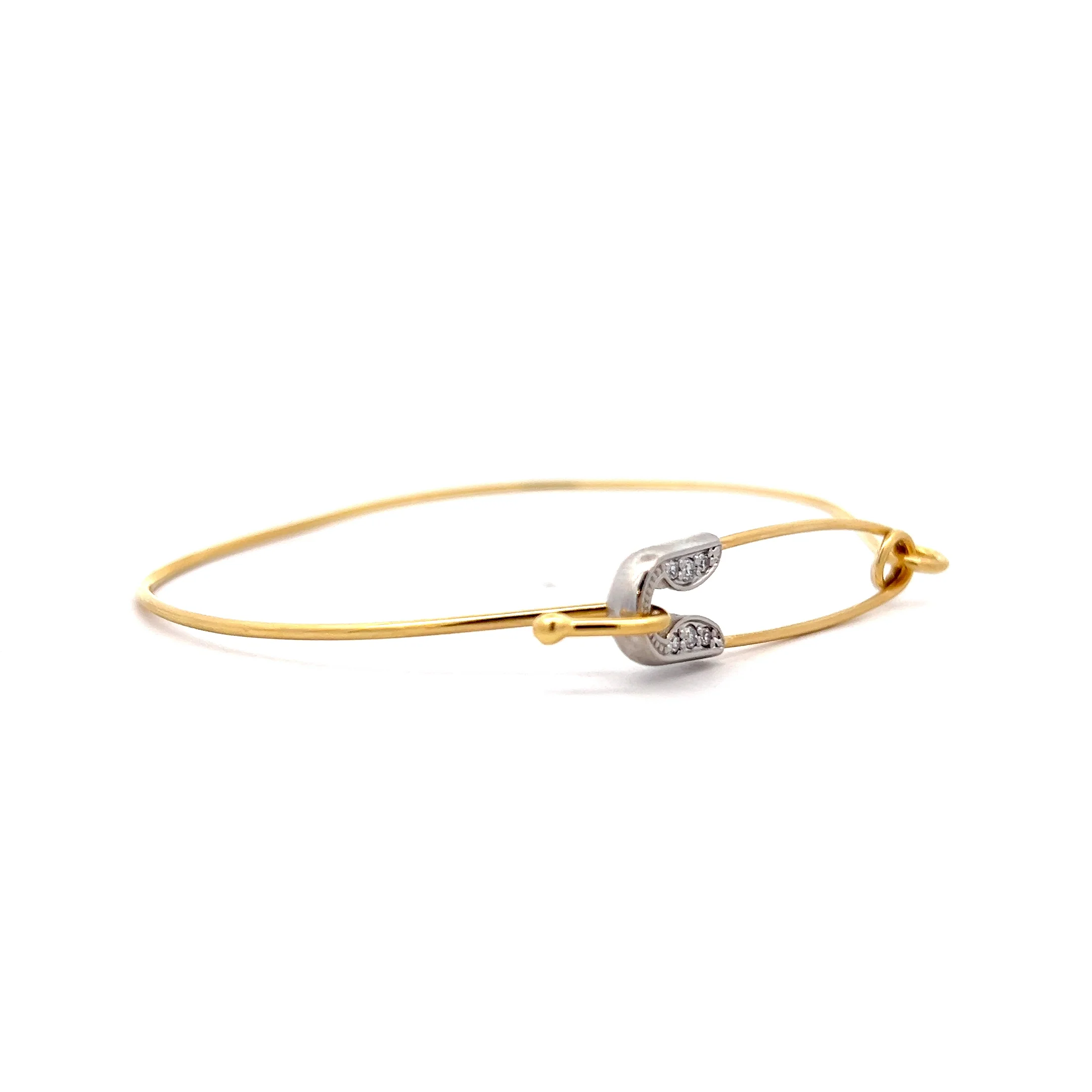 .08 Diamond Safety pin Bangle Bracelet in 18k & Platinum - Image 3