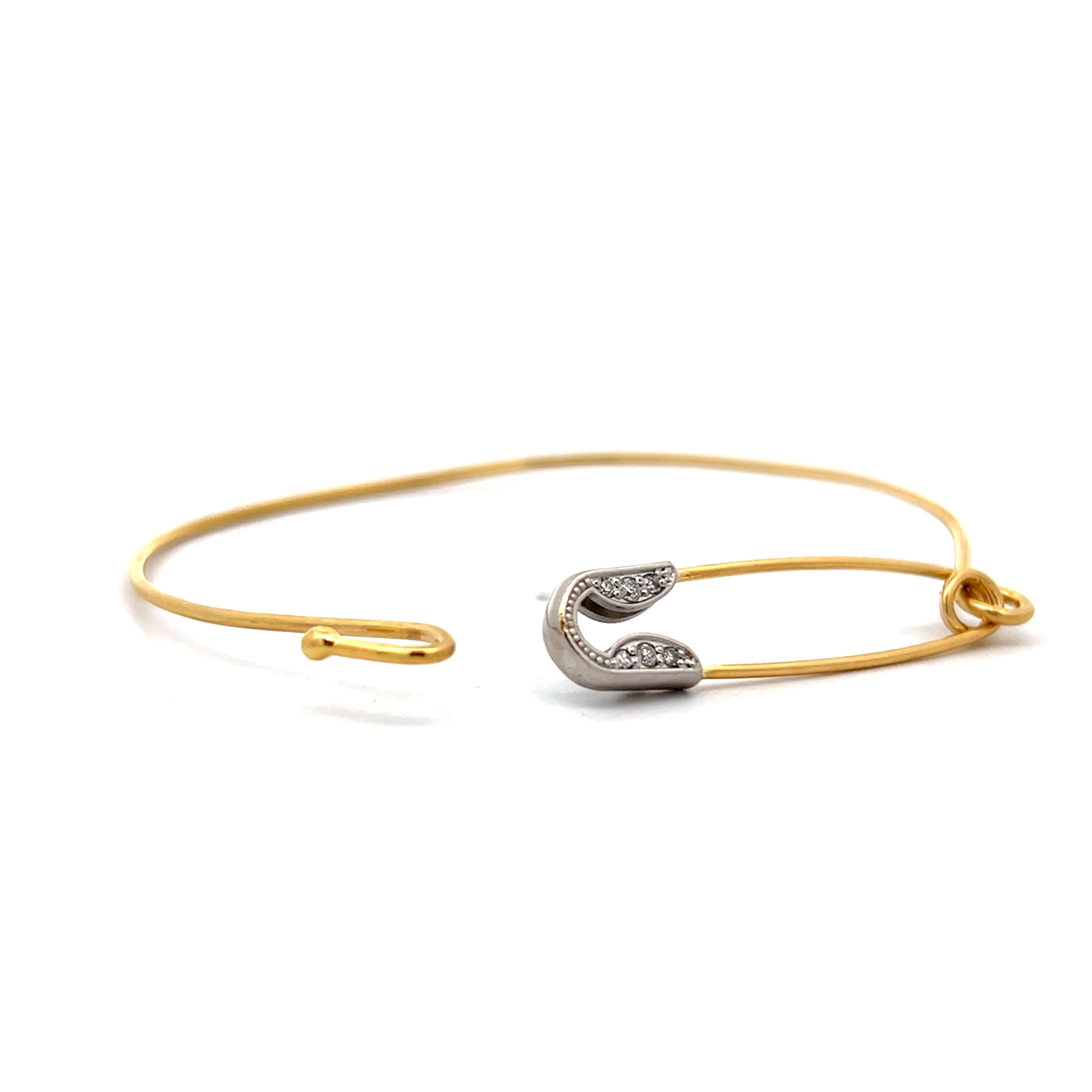 .08 Diamond Safety pin Bangle Bracelet in 18k & Platinum - Image 4