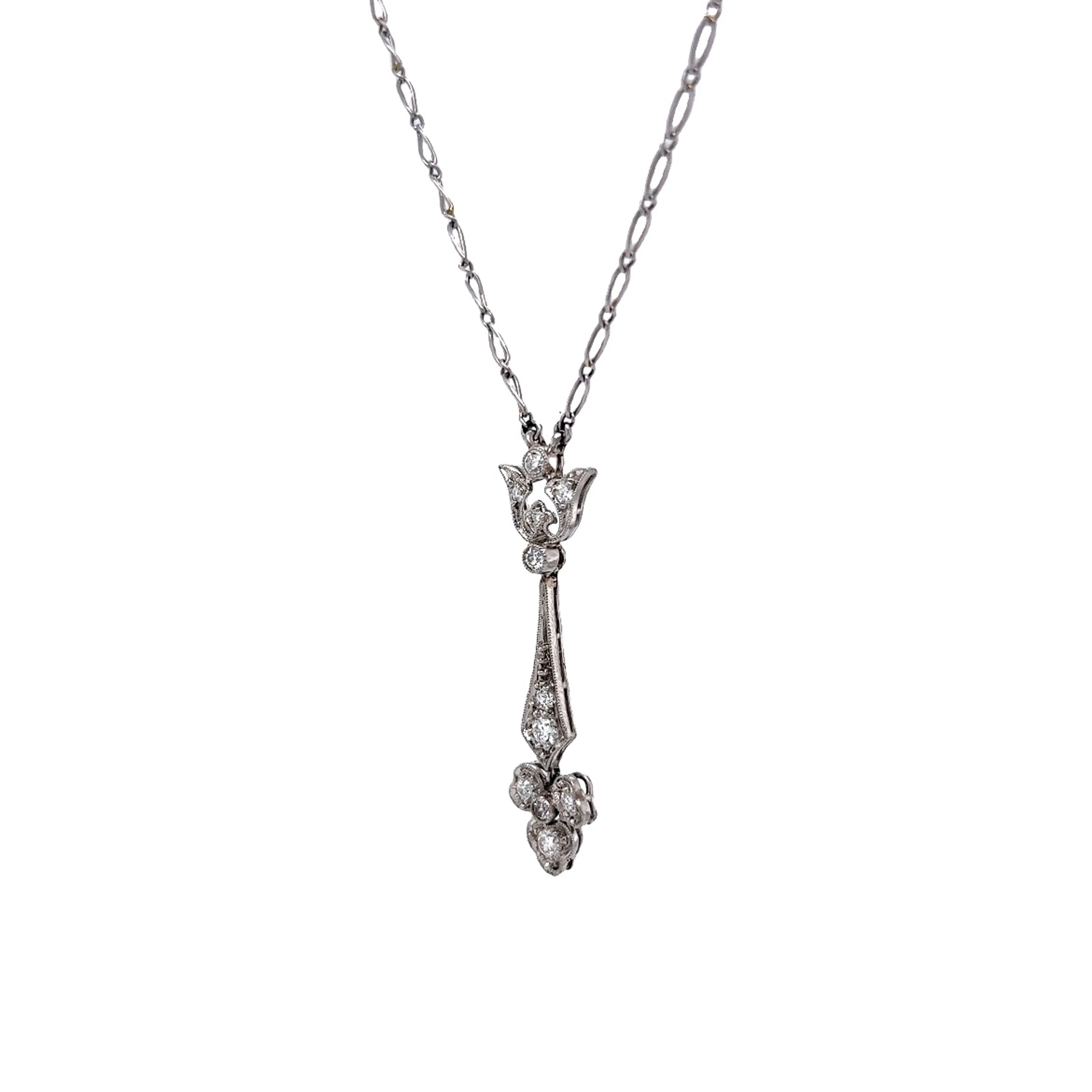 Vintage Art Deco Diamond Pendant in Platinum - Image 2