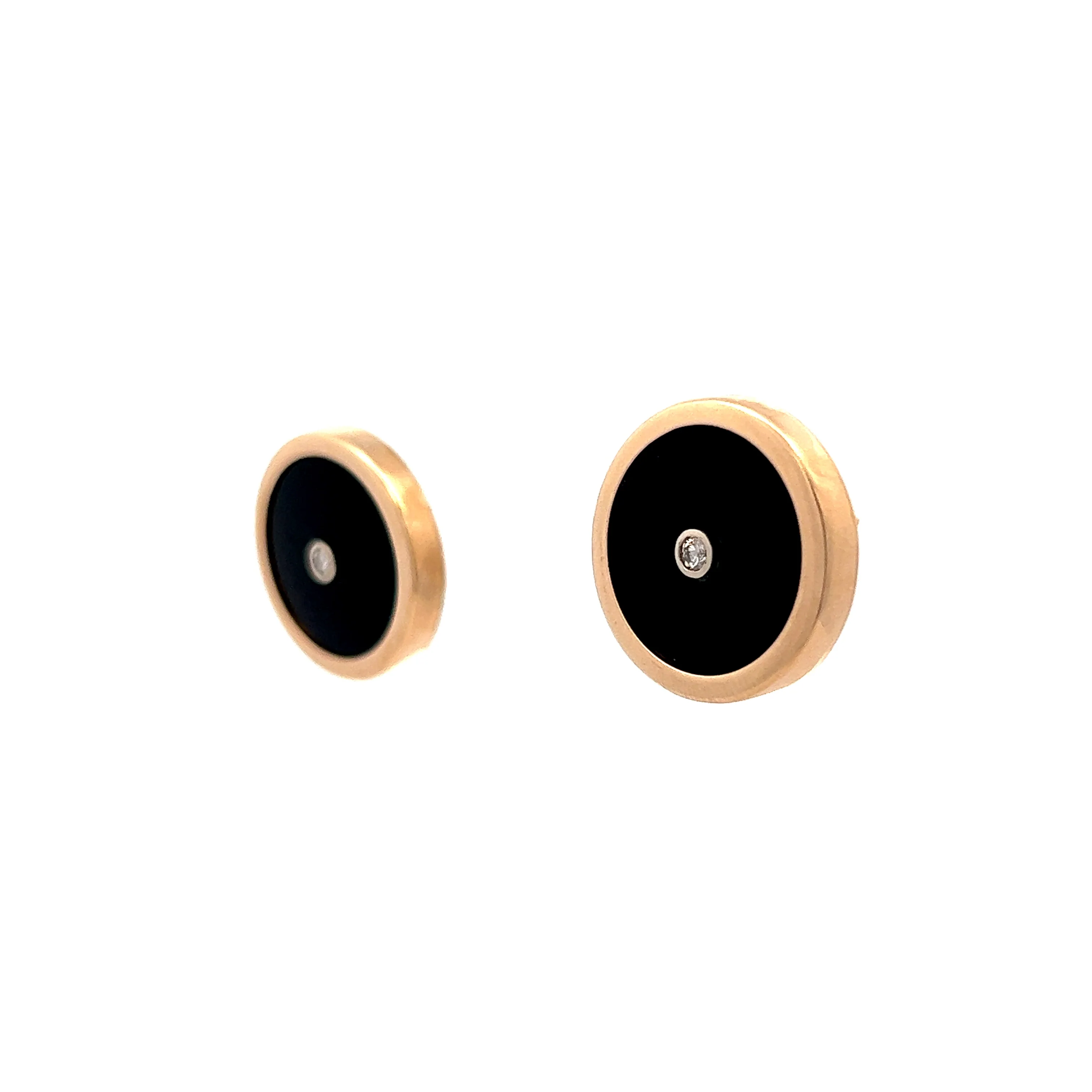 Diamond & Onyx Stud Earrings in 18k Yellow Gold - Image 2