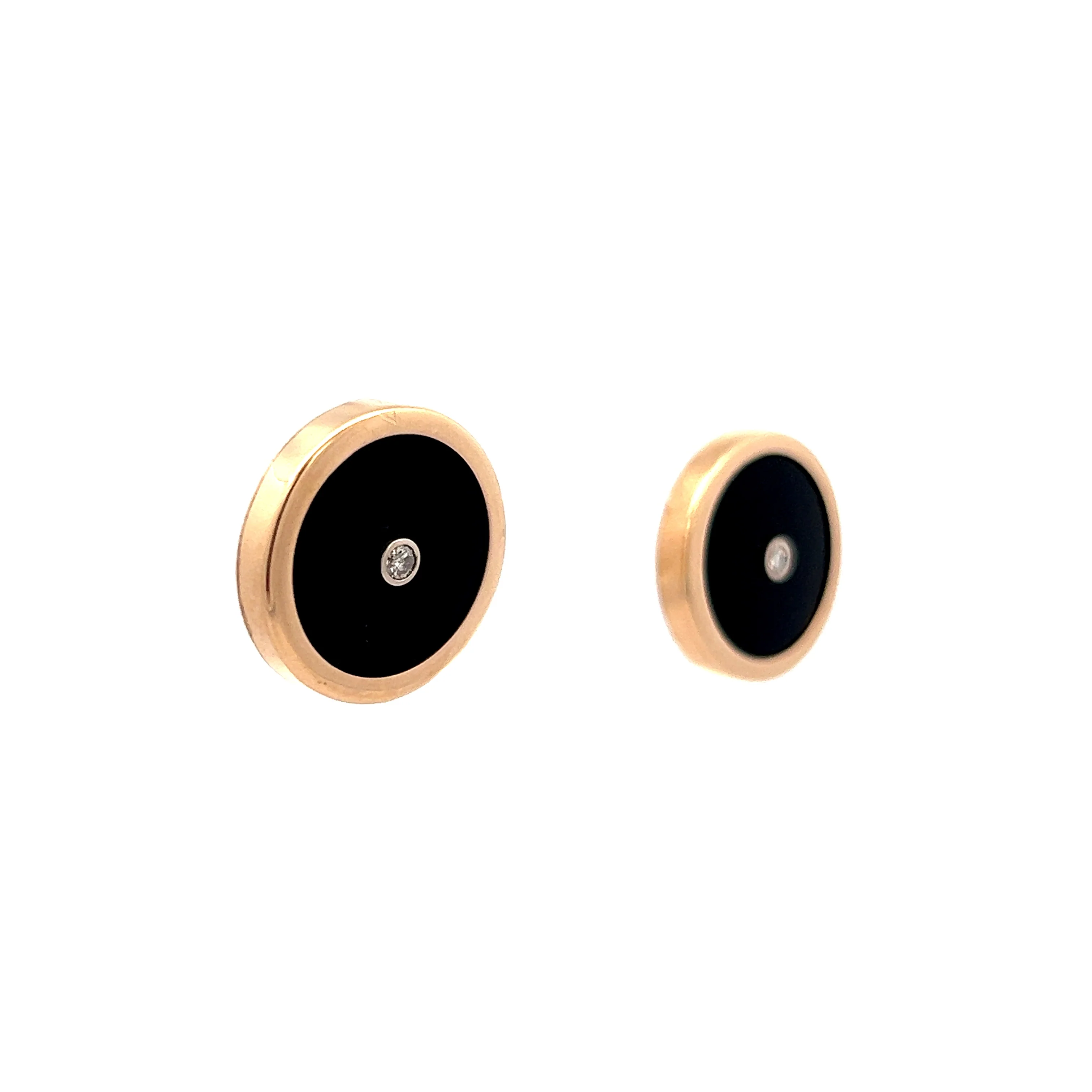 Diamond & Onyx Stud Earrings in 18k Yellow Gold - Image 3