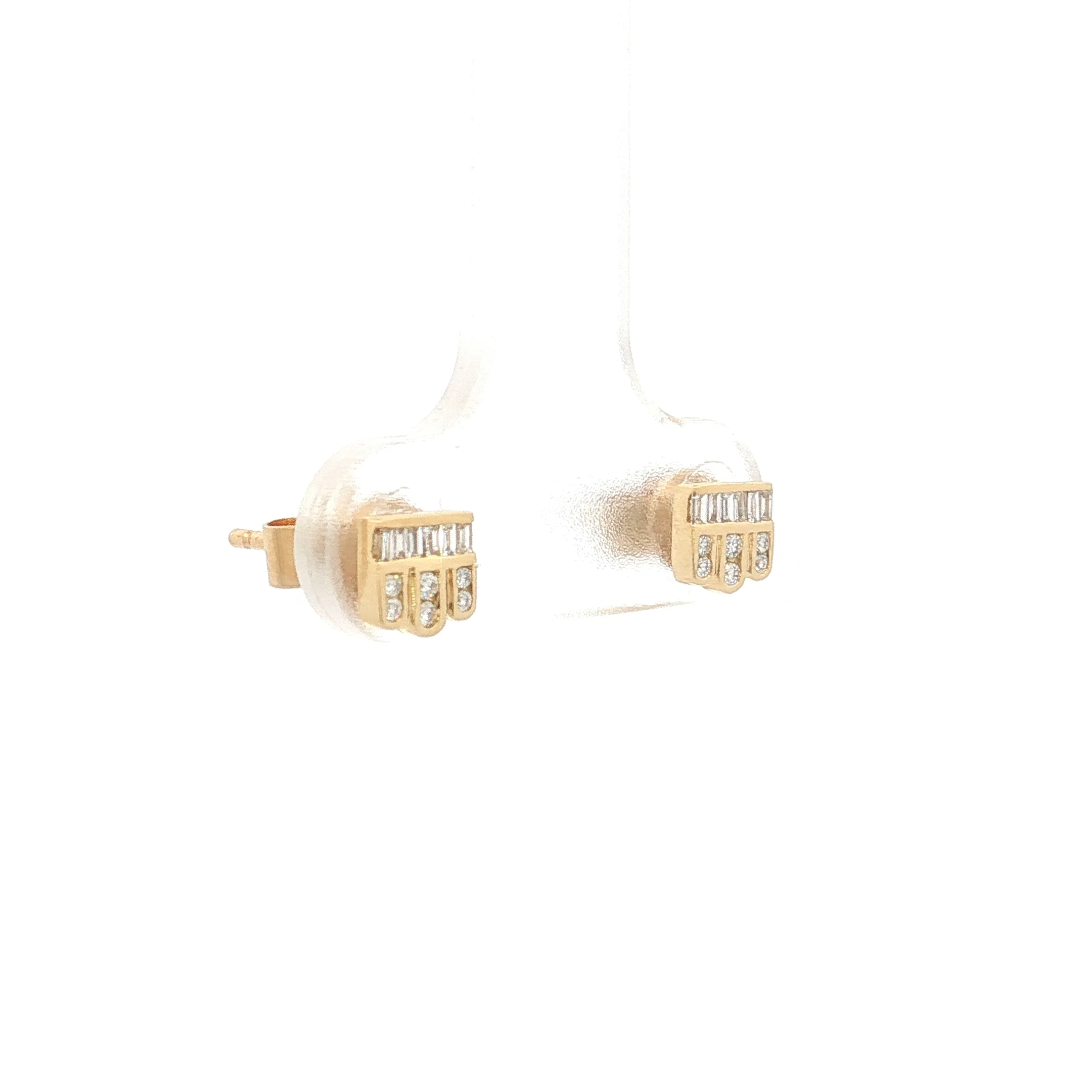 .08 Mixed Diamond Cut Stud Earrings 14k Yellow Gold - Image 3
