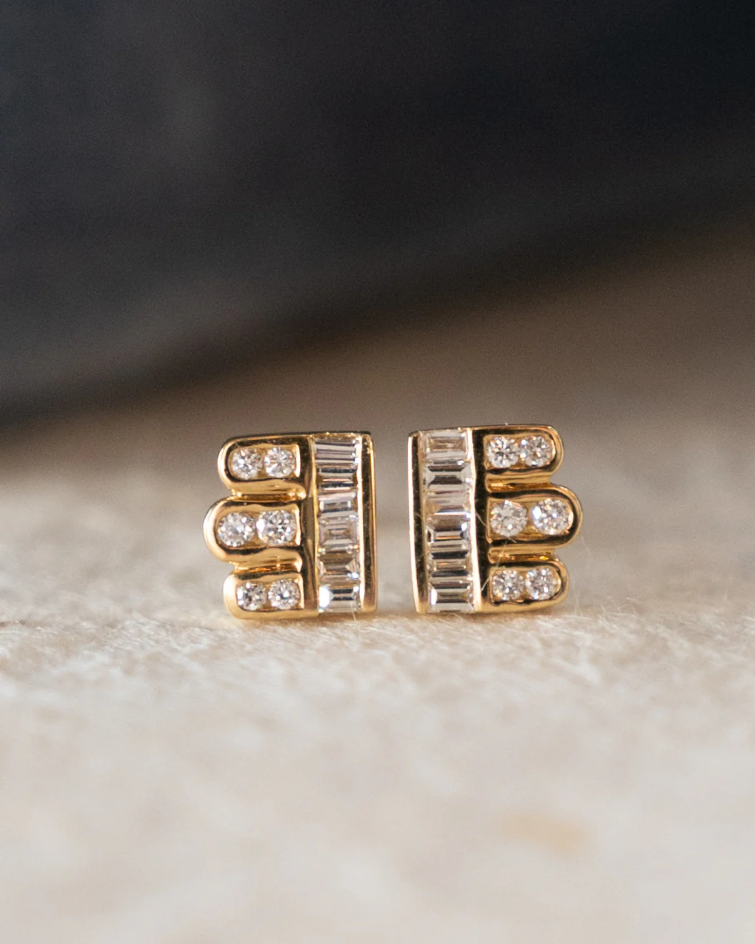 .08 Mixed Diamond Cut Stud Earrings 14k Yellow Gold - Image 4