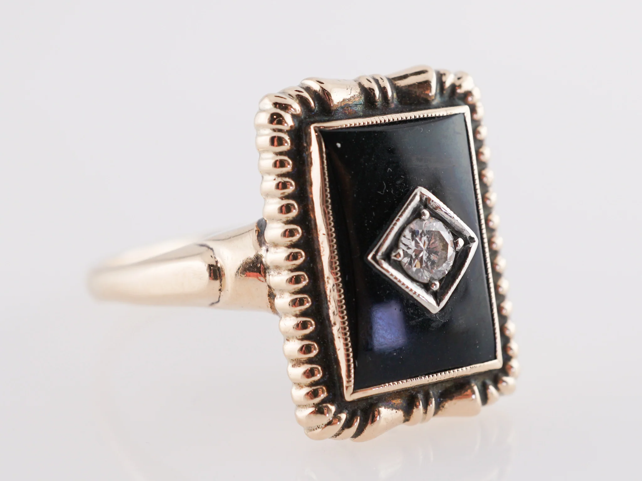 .09 Art Deco Diamond & Onyx Cocktail Ring 14k Yellow Gold - Image 3