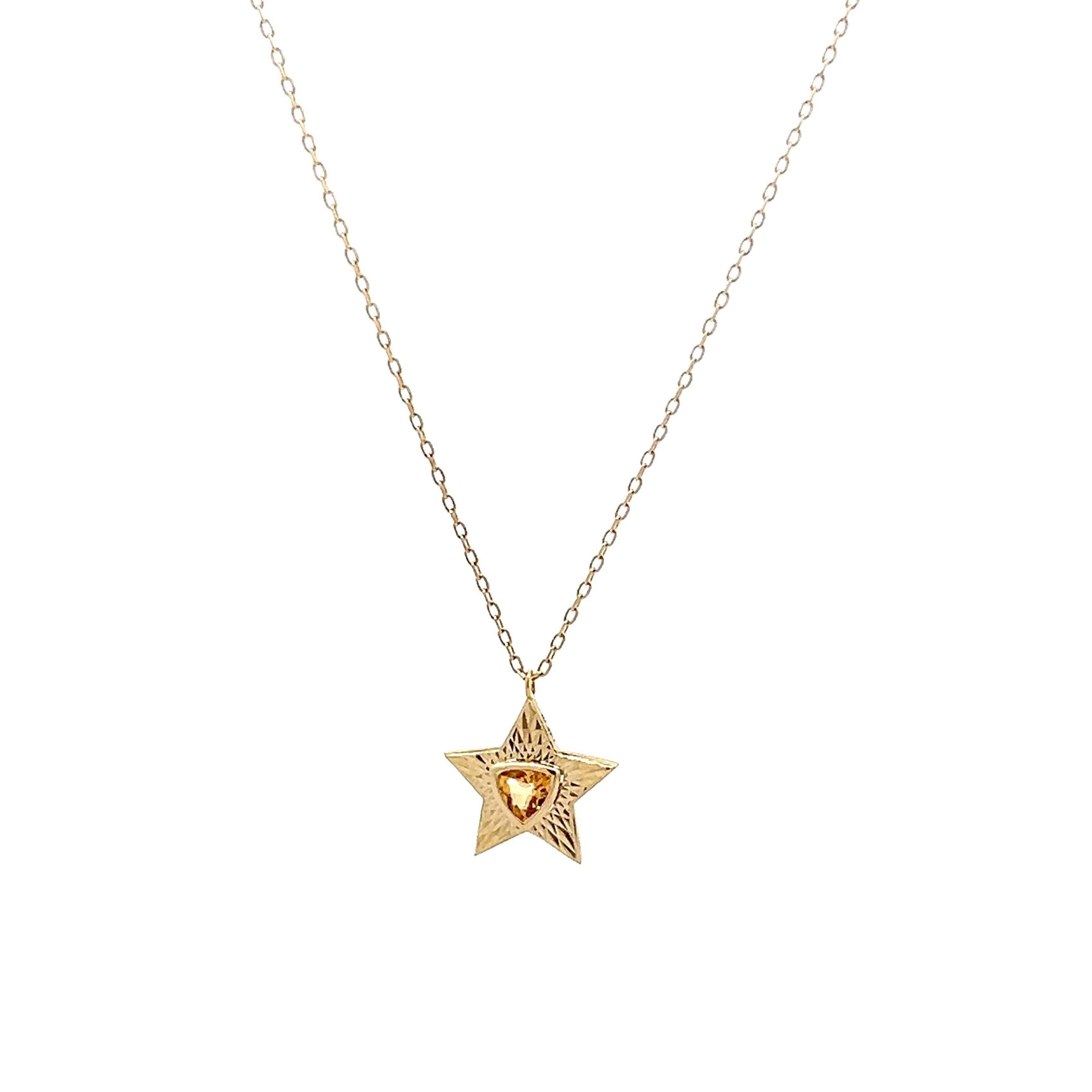 .09 Citrine Star Pendant Necklace in 14k Yellow Gold