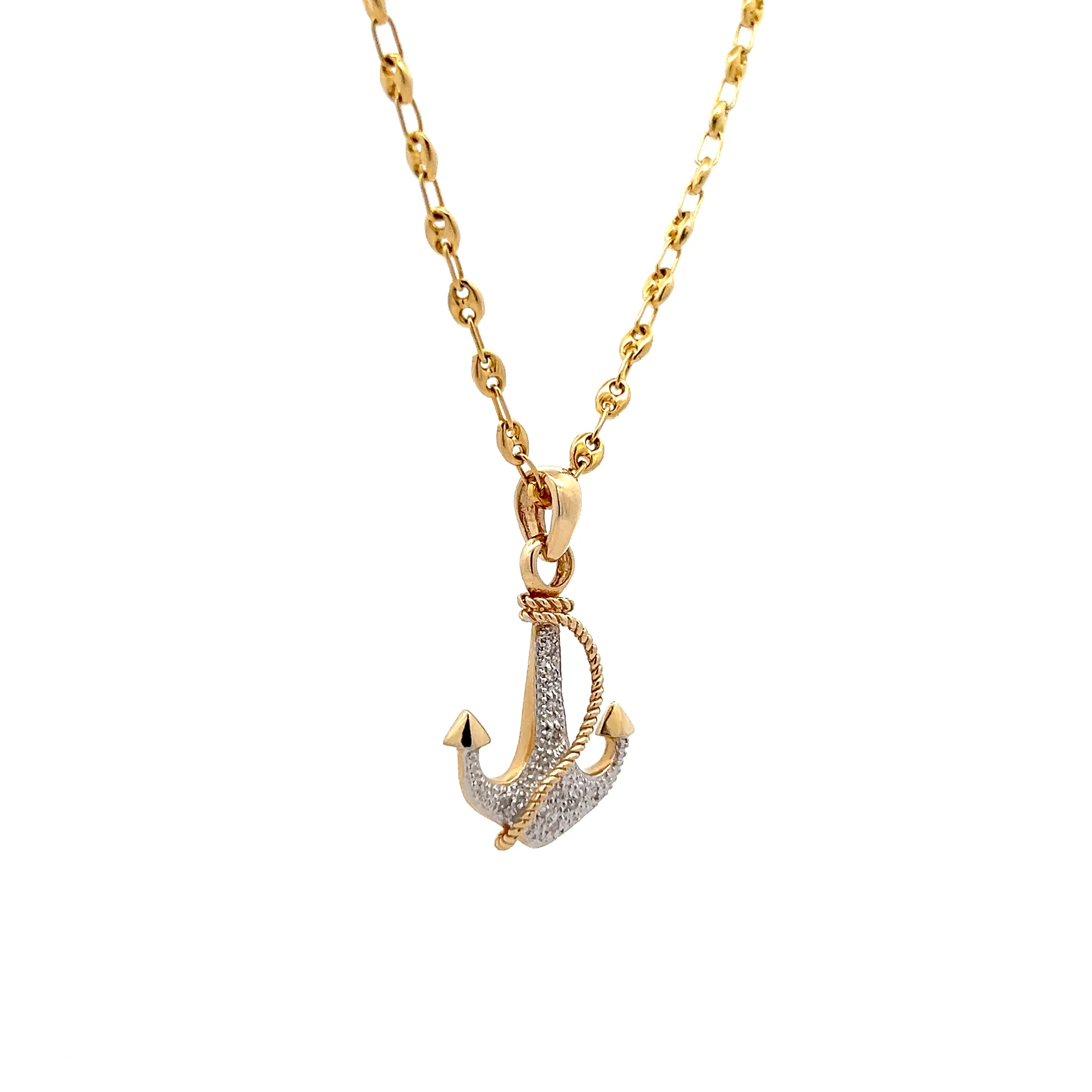 .09 Diamond Anchor Pendant in 14k Yellow Gold - Image 3