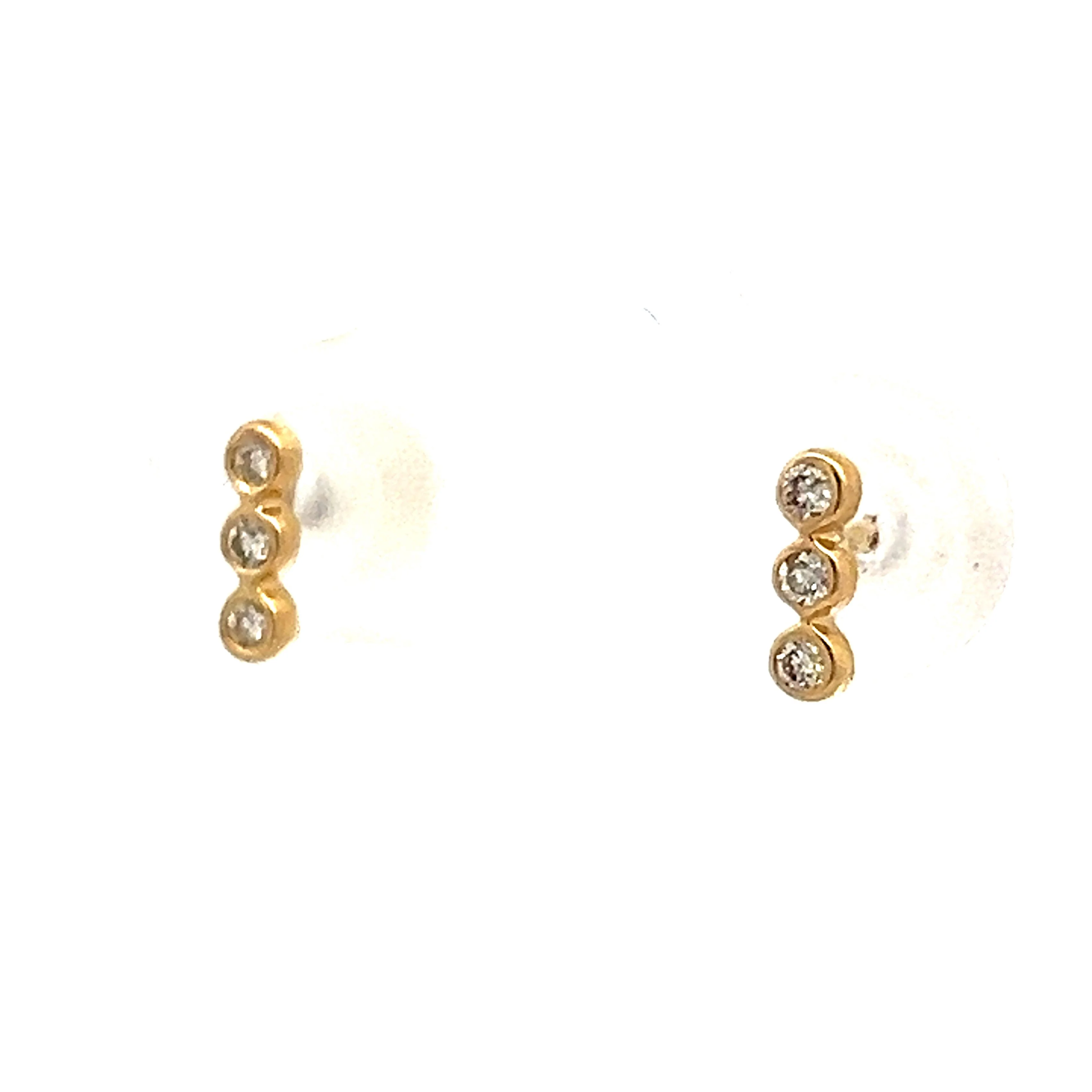 Triple Stacked Bezel Diamond Earrings in 14k Yellow Gold - Image 2