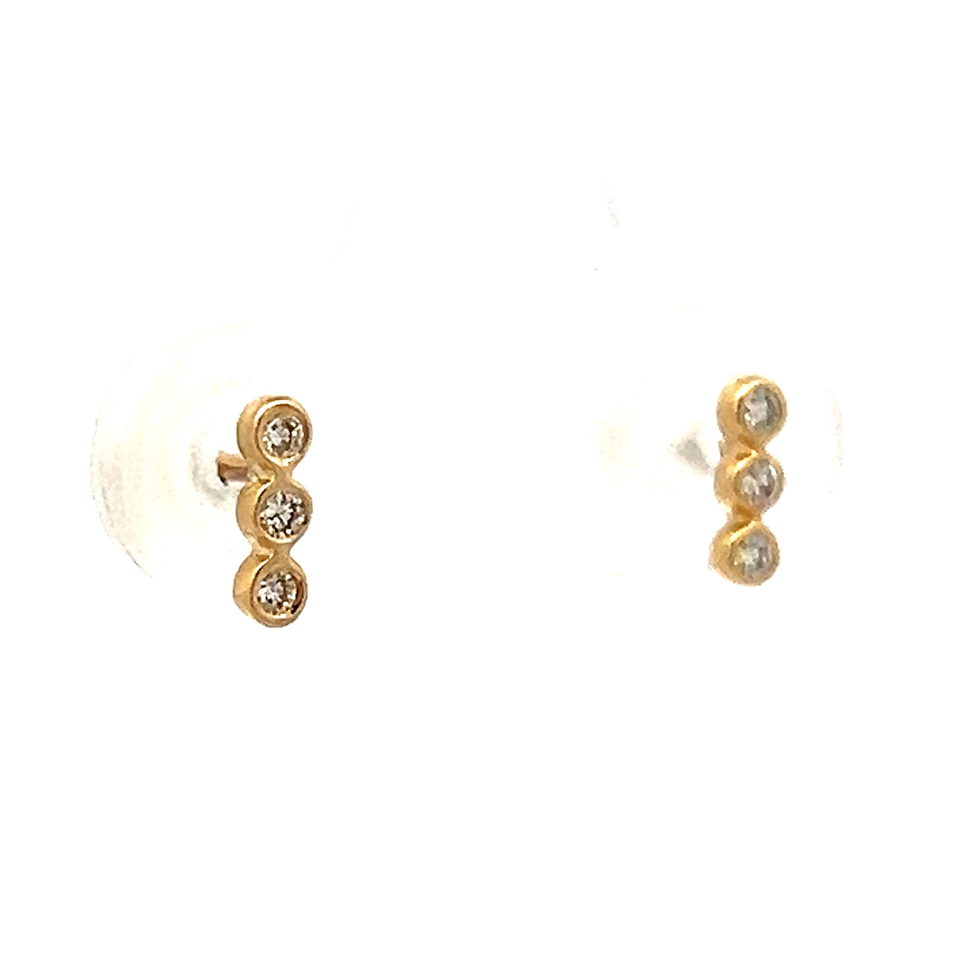 Triple Stacked Bezel Diamond Earrings in 14k Yellow Gold - Image 3