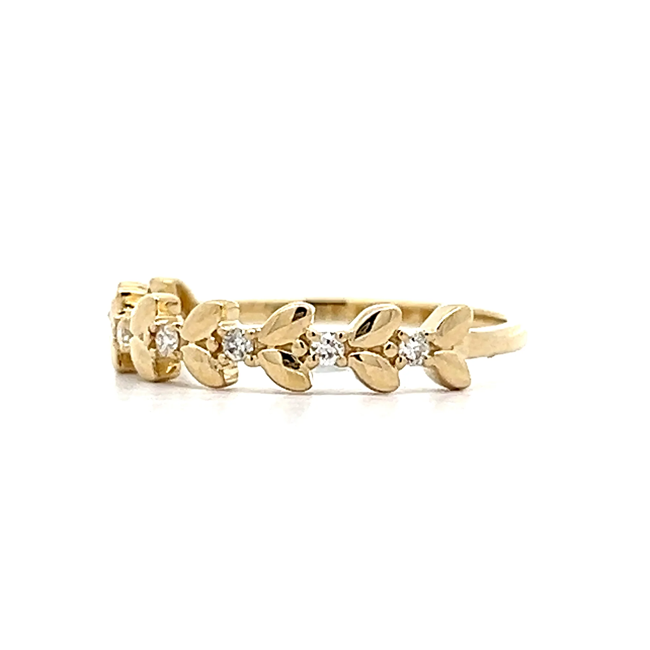 .09 Leaf Station Wedding Band in 14k Yellow Gold - Image 2