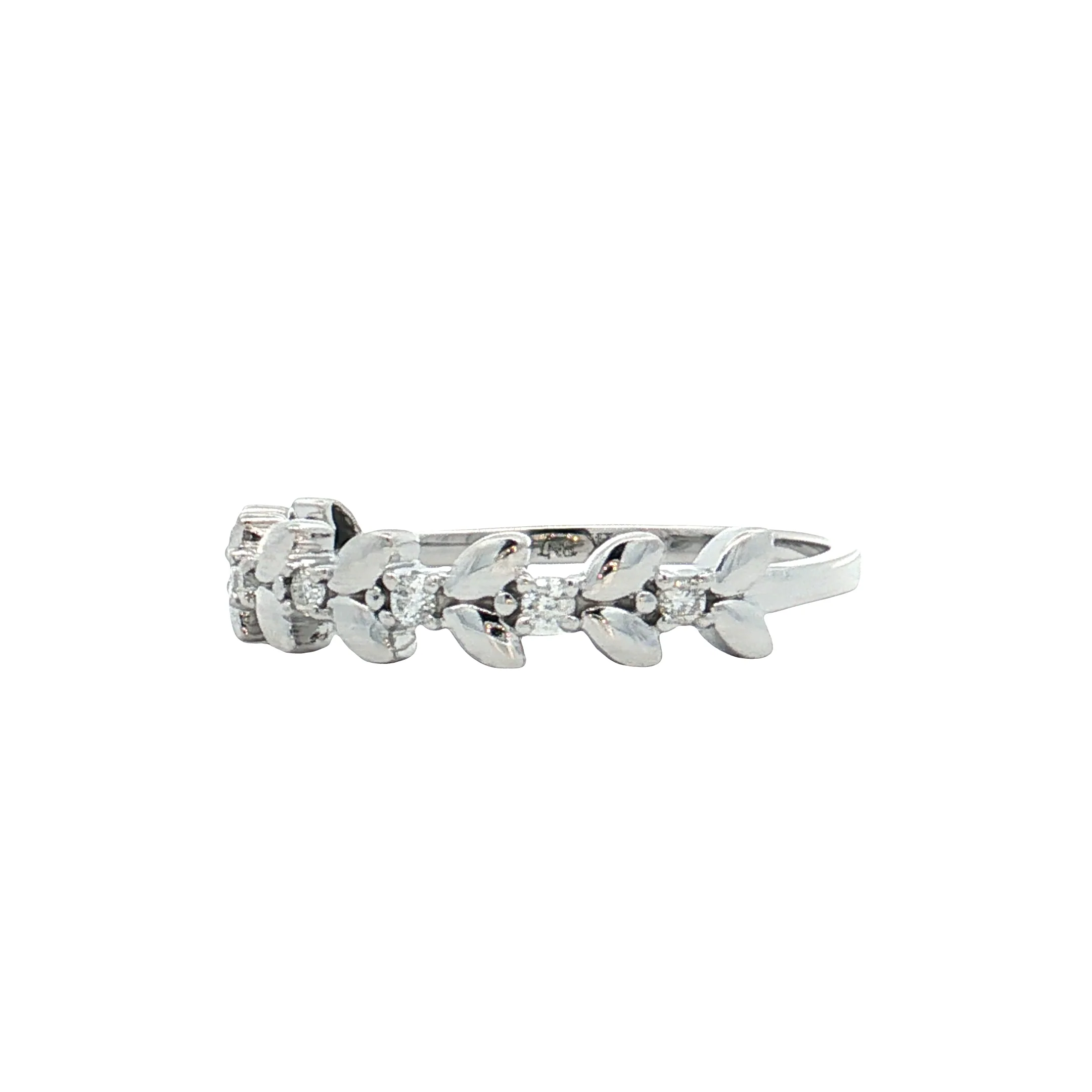.09 Leaf Textured Diamond Wedding Band 14k - Image 2