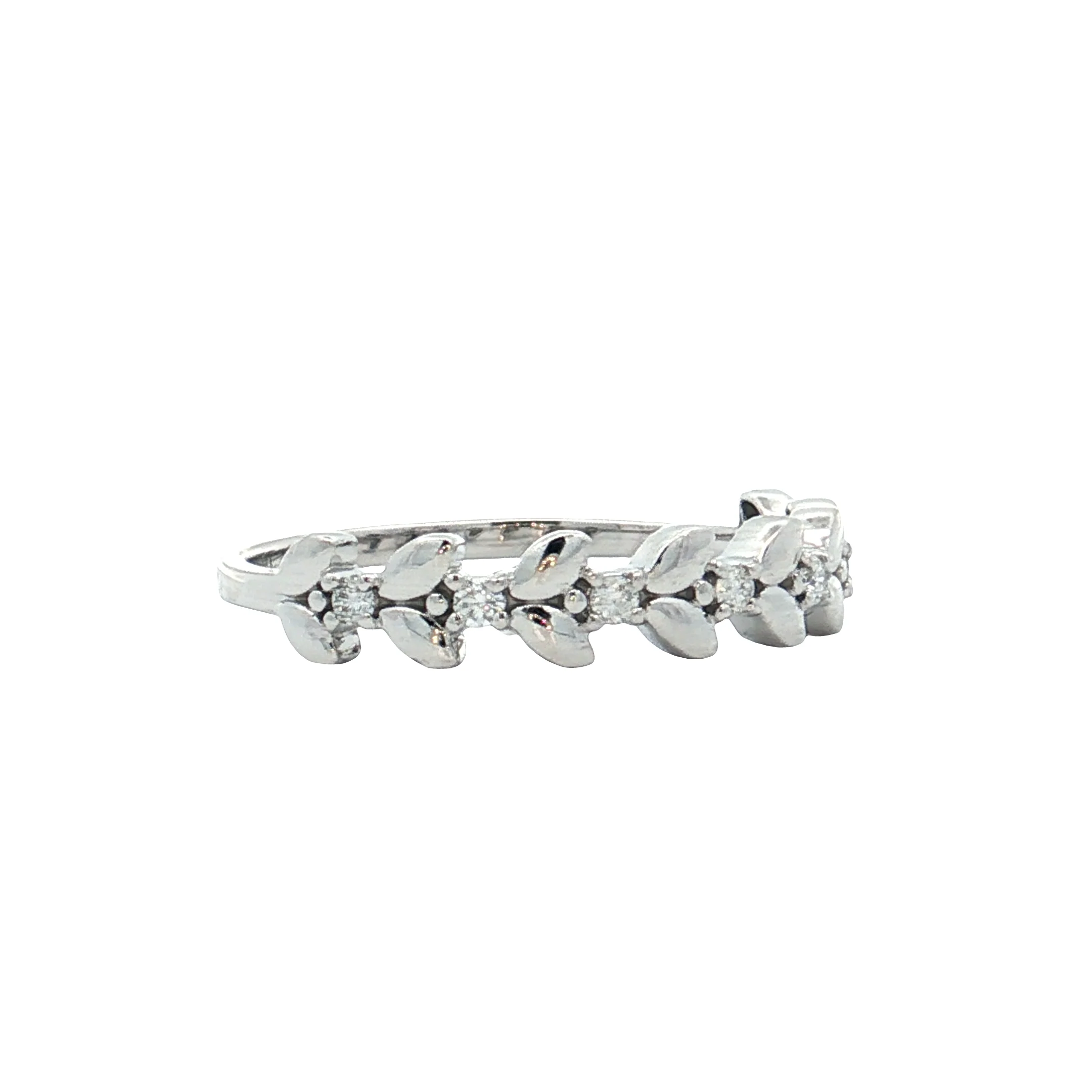.09 Leaf Textured Diamond Wedding Band 14k - Image 3