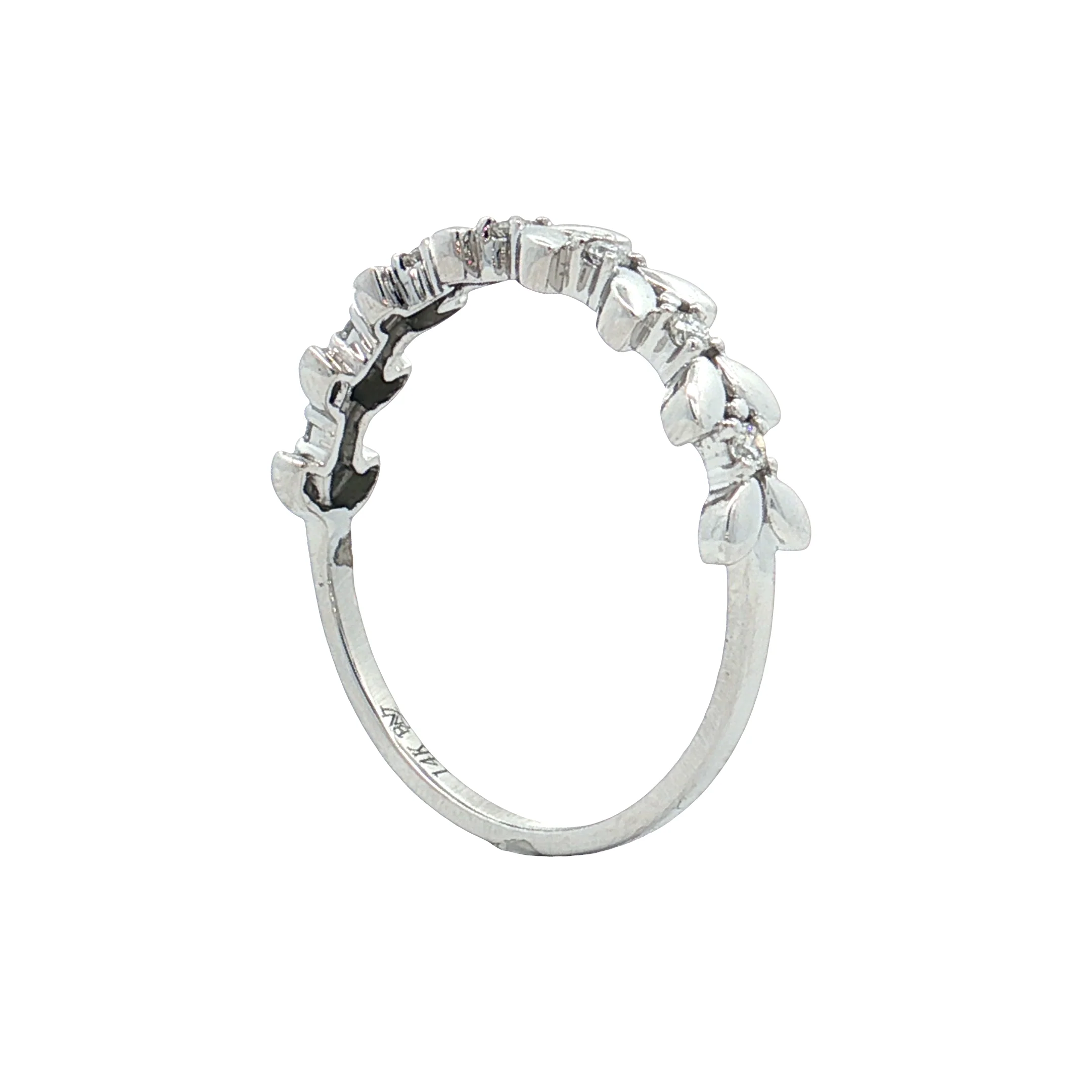 .09 Leaf Textured Diamond Wedding Band 14k - Image 5