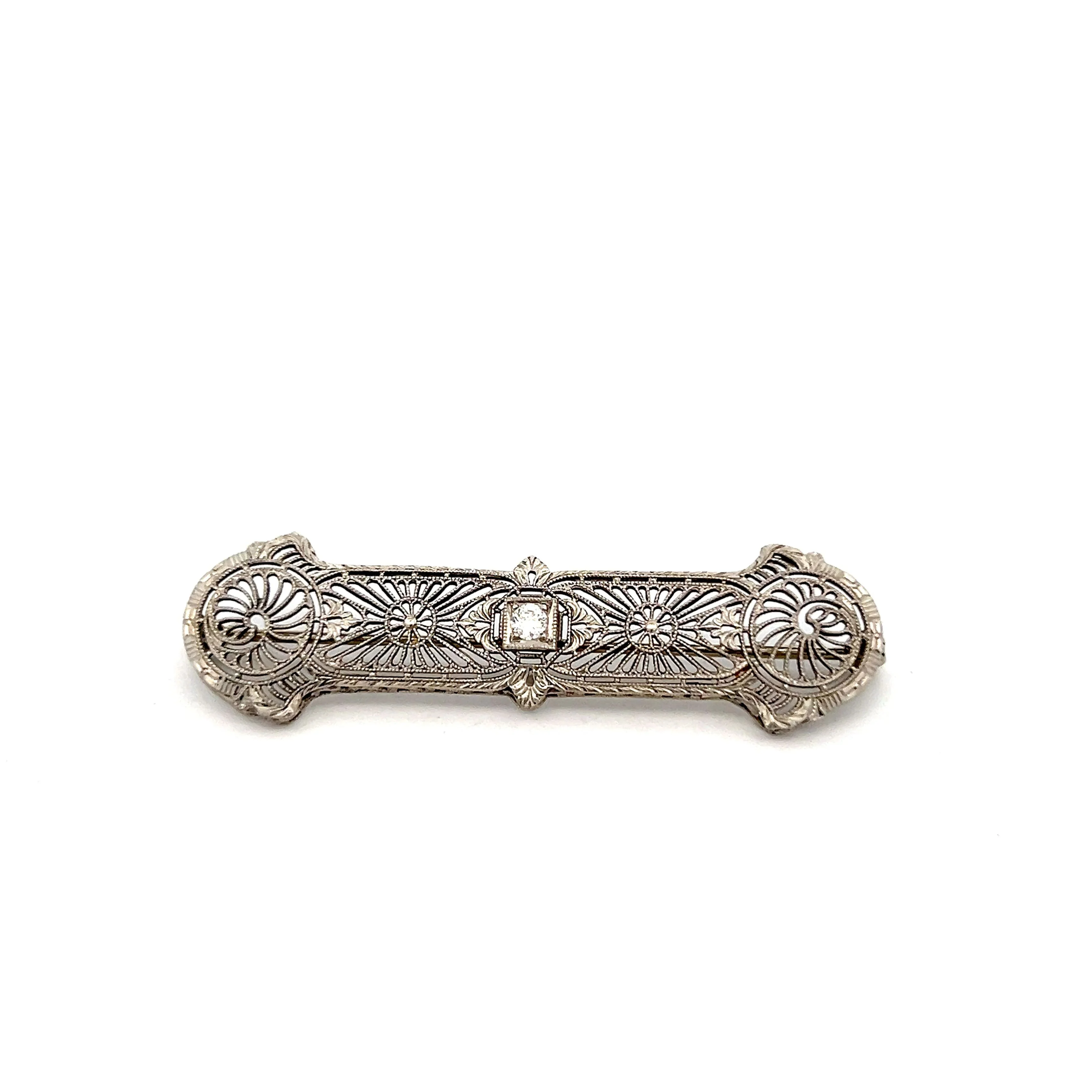 .09 Old European Diamond Filigree Brooch in 14k