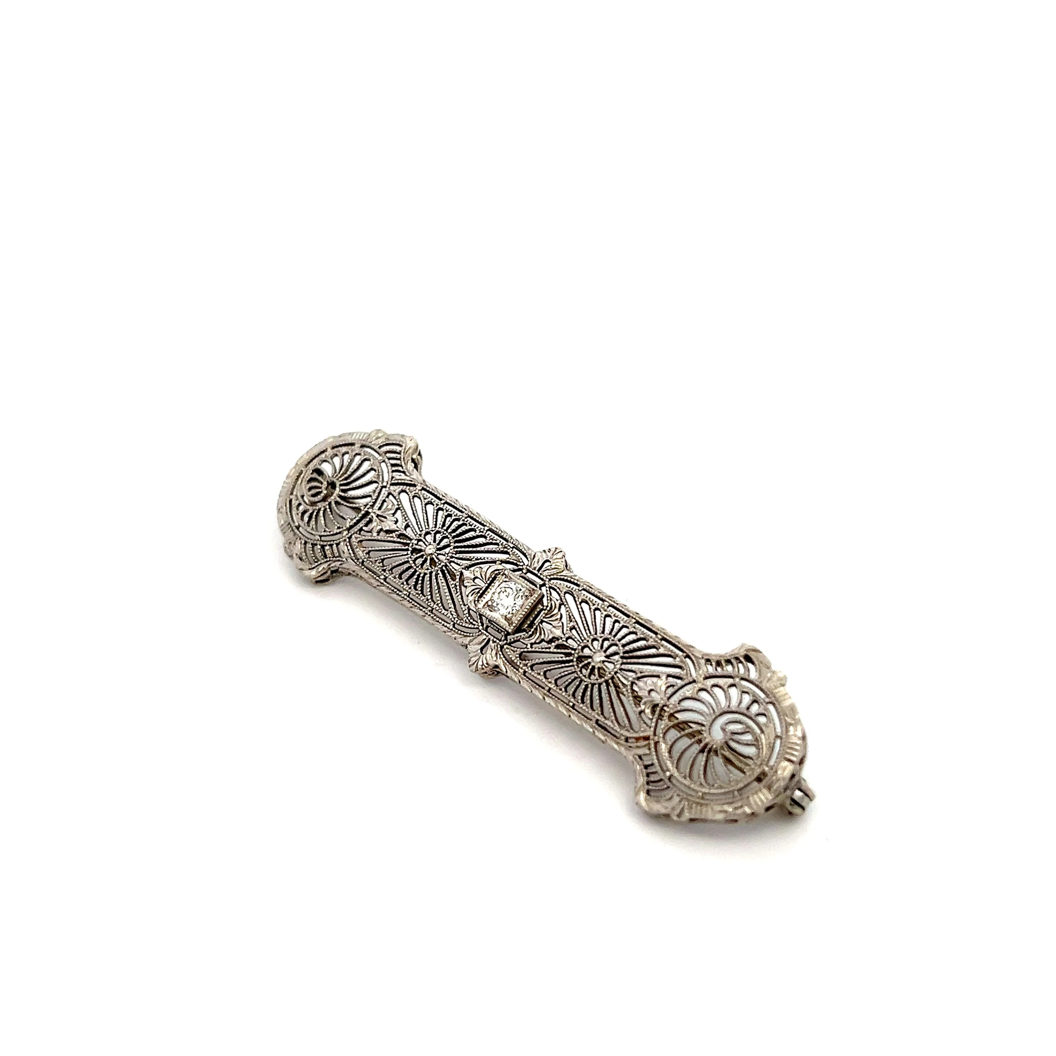 .09 Old European Diamond Filigree Brooch in 14k - Image 2