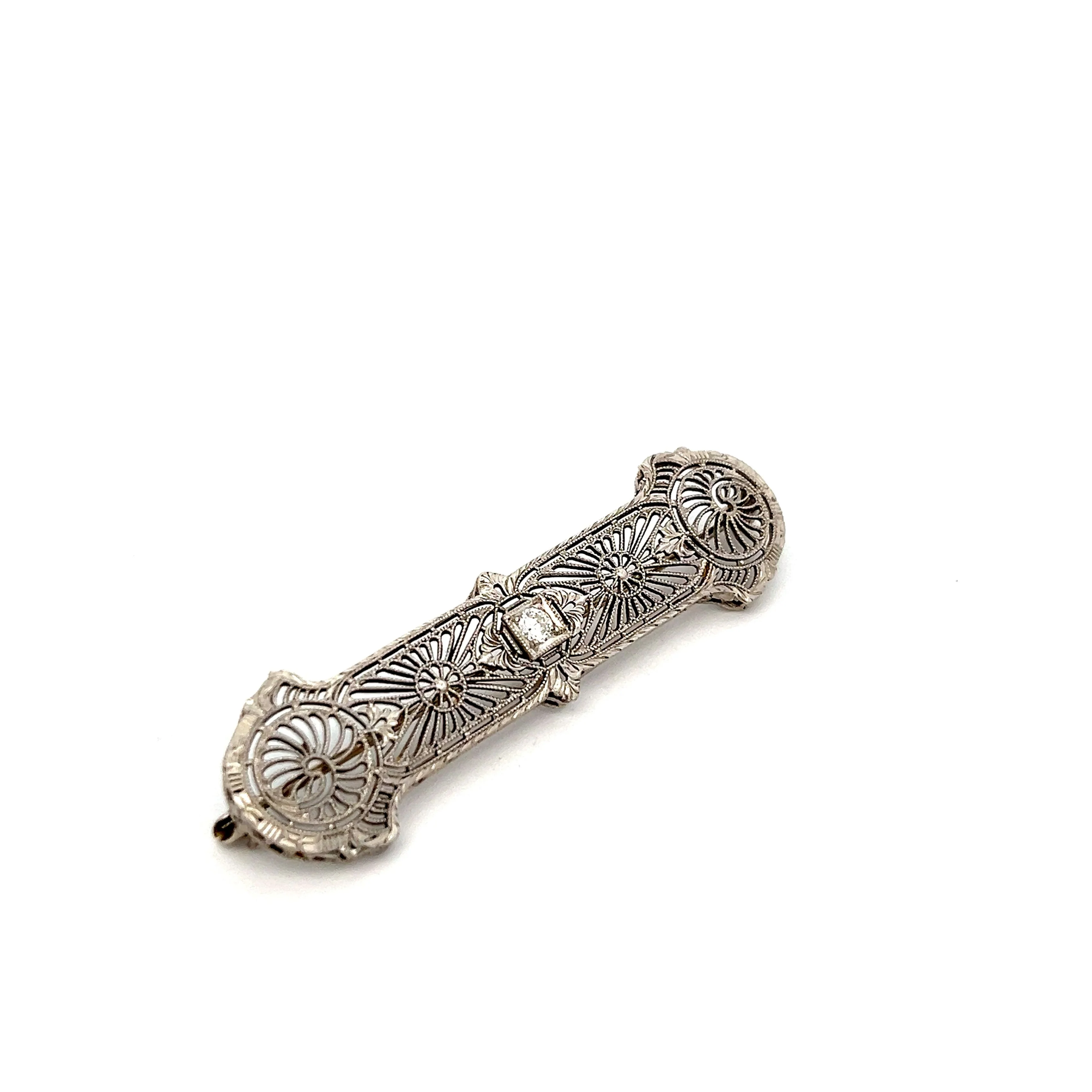 .09 Old European Diamond Filigree Brooch in 14k - Image 3
