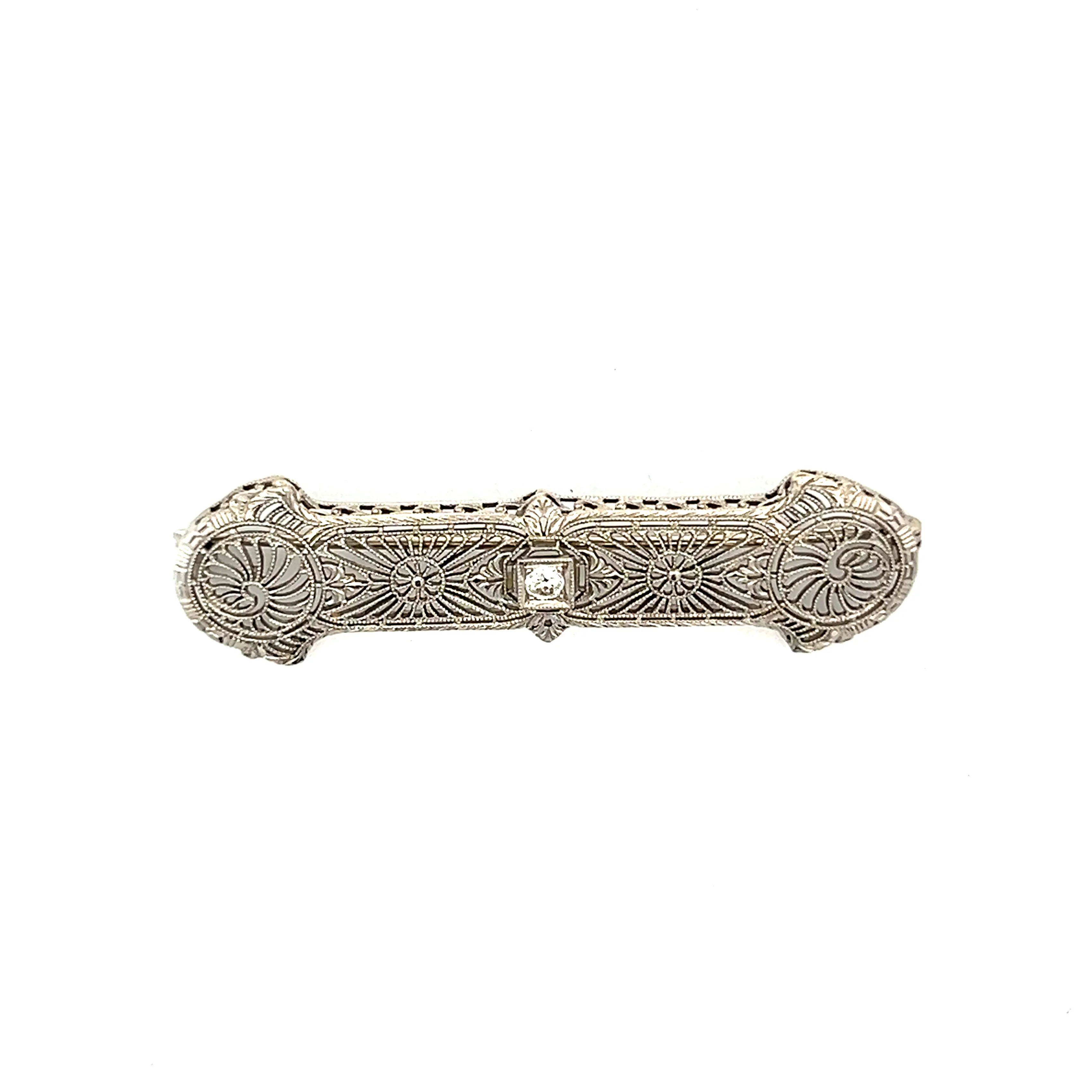 .09 Old European Diamond Filigree Brooch in 14k - Image 4
