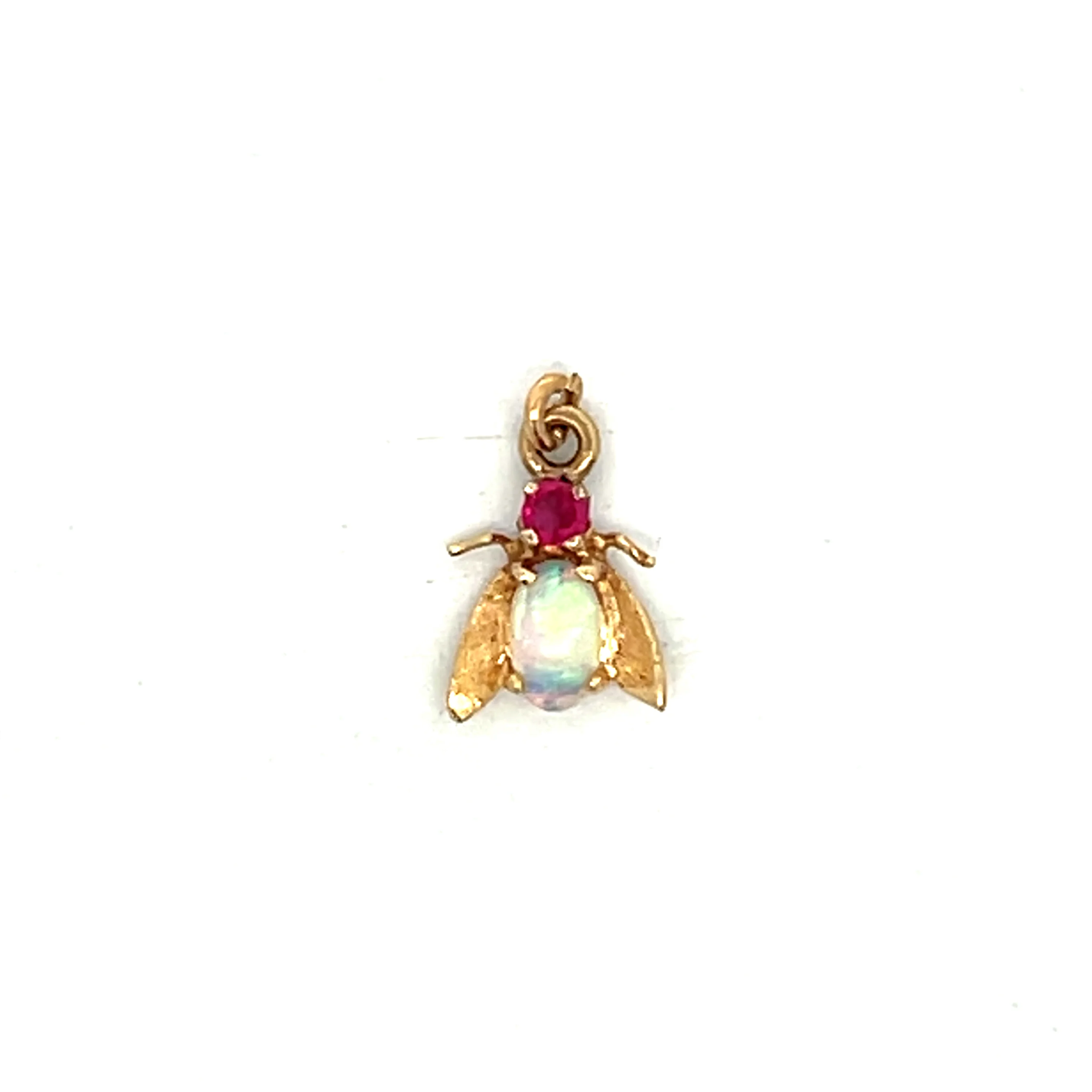 .09 Ruby & Opal Insect Charm in 14k Yellow Gold