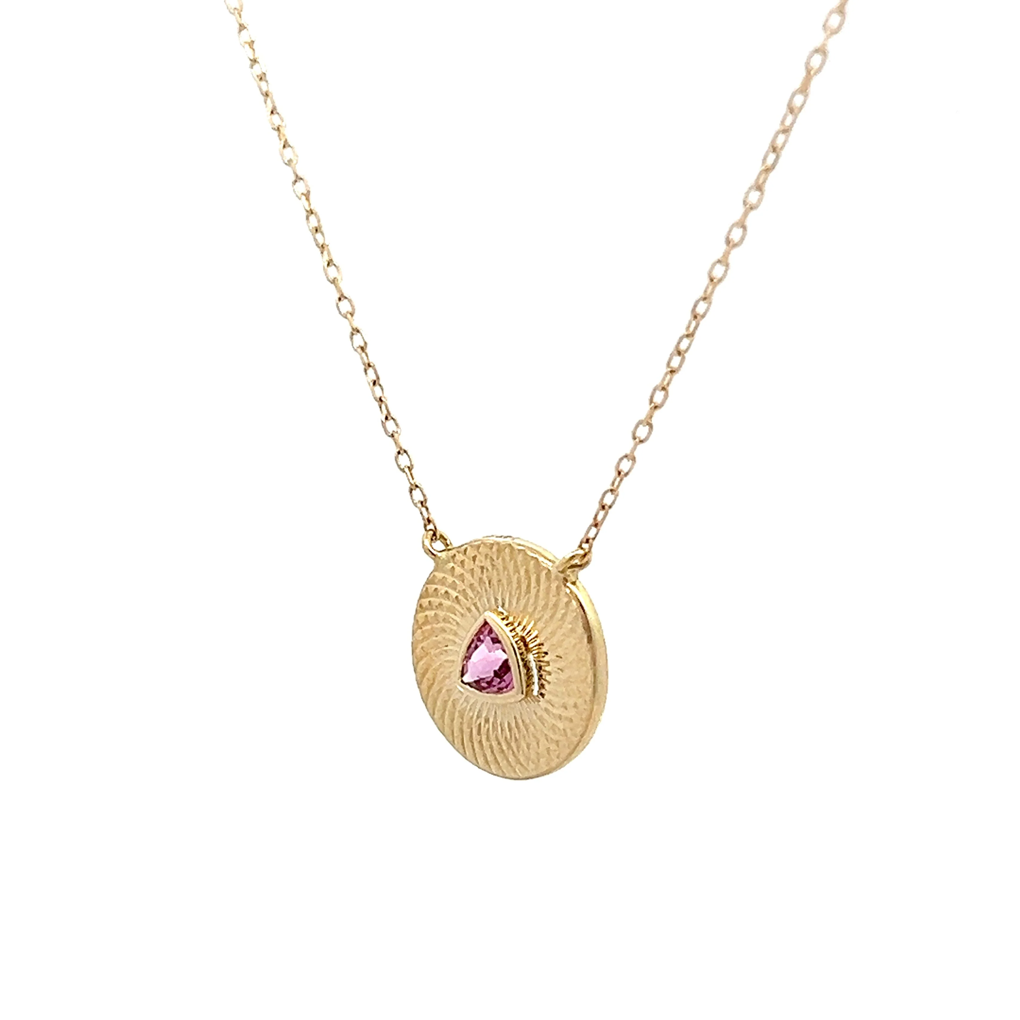 .09 Trillion Pink Tourmaline Medallion Necklace in 14k - Image 2